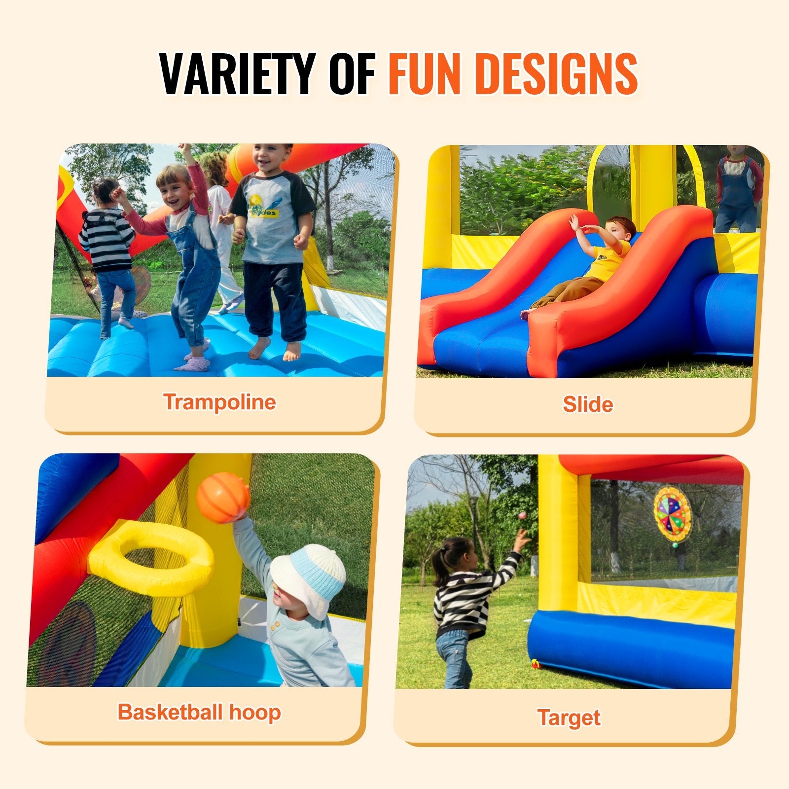 Inflatable Bounce House, Outdoor High Quality Playhouse Trampoline, Jumping Bouncer with Blower, Slide, and Storage Bag, Family Backyard Bouncy Castle, for Kid Ages 3_10 Years, 4.5x4.4x2m
