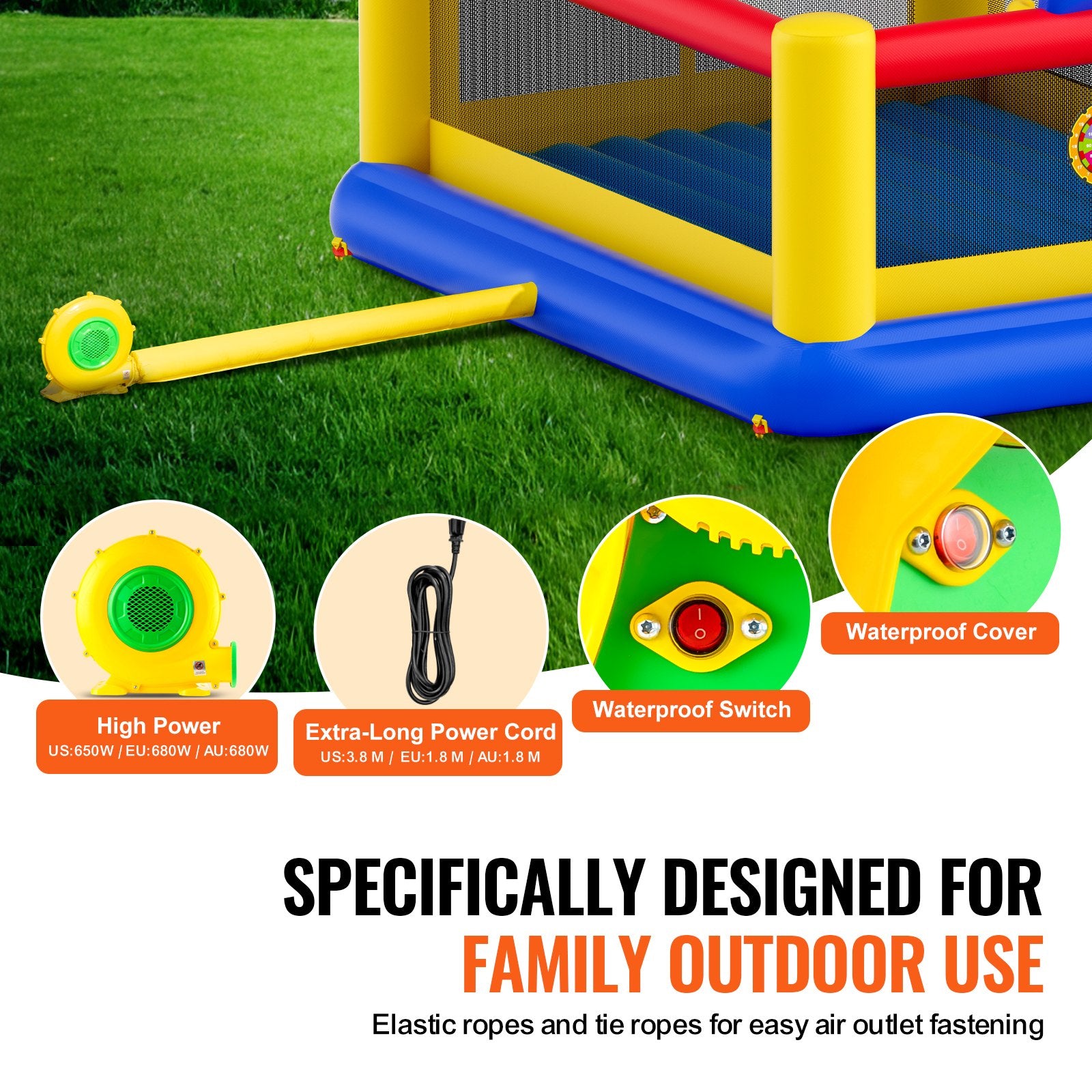 Inflatable Bounce House, Outdoor High Quality Playhouse Trampoline, Jumping Bouncer with Blower, Slide, and Storage Bag, Family Backyard Bouncy Castle, for Kid Ages 3_10 Years, 4.5x4.4x2m
