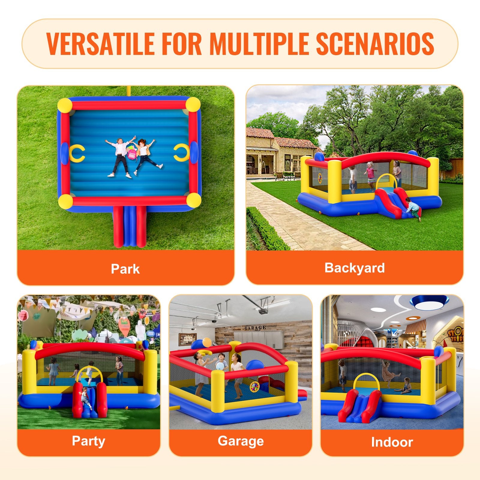 Inflatable Bounce House, Outdoor High Quality Playhouse Trampoline, Jumping Bouncer with Blower, Slide, and Storage Bag, Family Backyard Bouncy Castle, for Kid Ages 3_10 Years, 4.5x4.4x2m