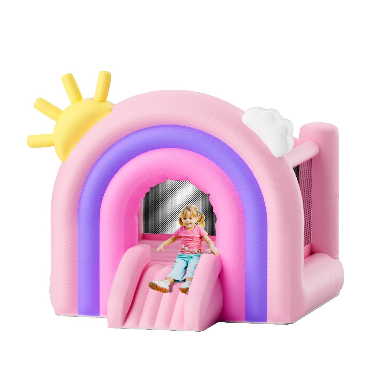 Outdoor Play Equipment: VEVOR Inflatable Bounce House, Indoor Outdoor Playhouse Trampoline, Kid Jumping Bouncer with Blower, Slide, Storage Bag, Family Backyard Bouncy Castle, for Girls Boys Ages 3_8 Years, 2.8x2.3x2.3m