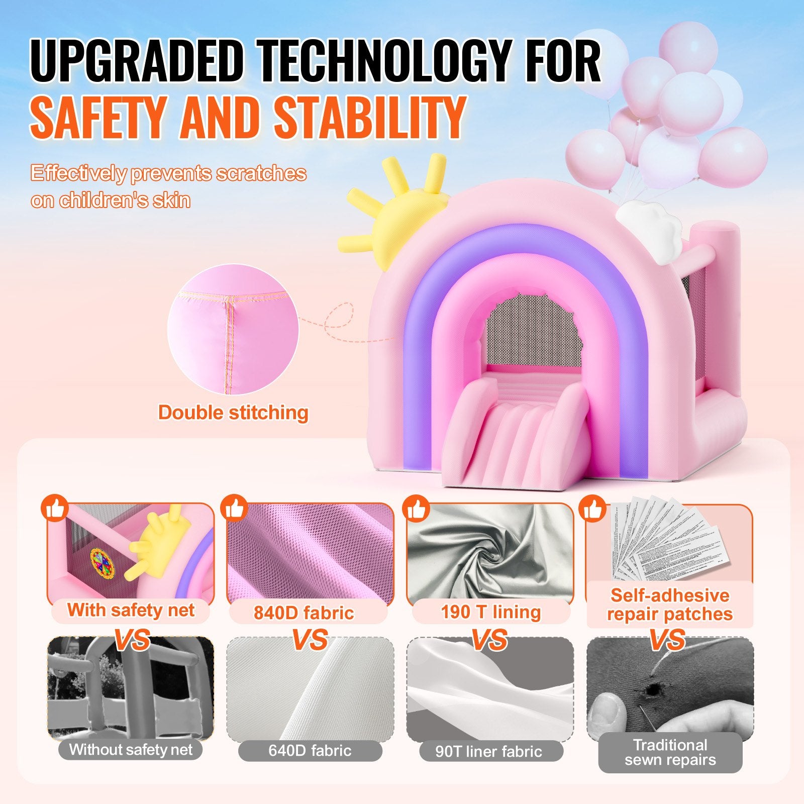 Outdoor Play Equipment: VEVOR Inflatable Bounce House, Indoor Outdoor Playhouse Trampoline, Kid Jumping Bouncer with Blower, Slide, Storage Bag, Family Backyard Bouncy Castle, for Girls Boys Ages 3_8 Years, 2.8x2.3x2.3m