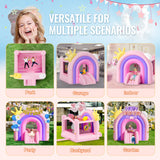 Outdoor Play Equipment: VEVOR Inflatable Bounce House, Indoor Outdoor Playhouse Trampoline, Kid Jumping Bouncer with Blower, Slide, Storage Bag, Family Backyard Bouncy Castle, for Girls Boys Ages 3_8 Years, 2.8x2.3x2.3m