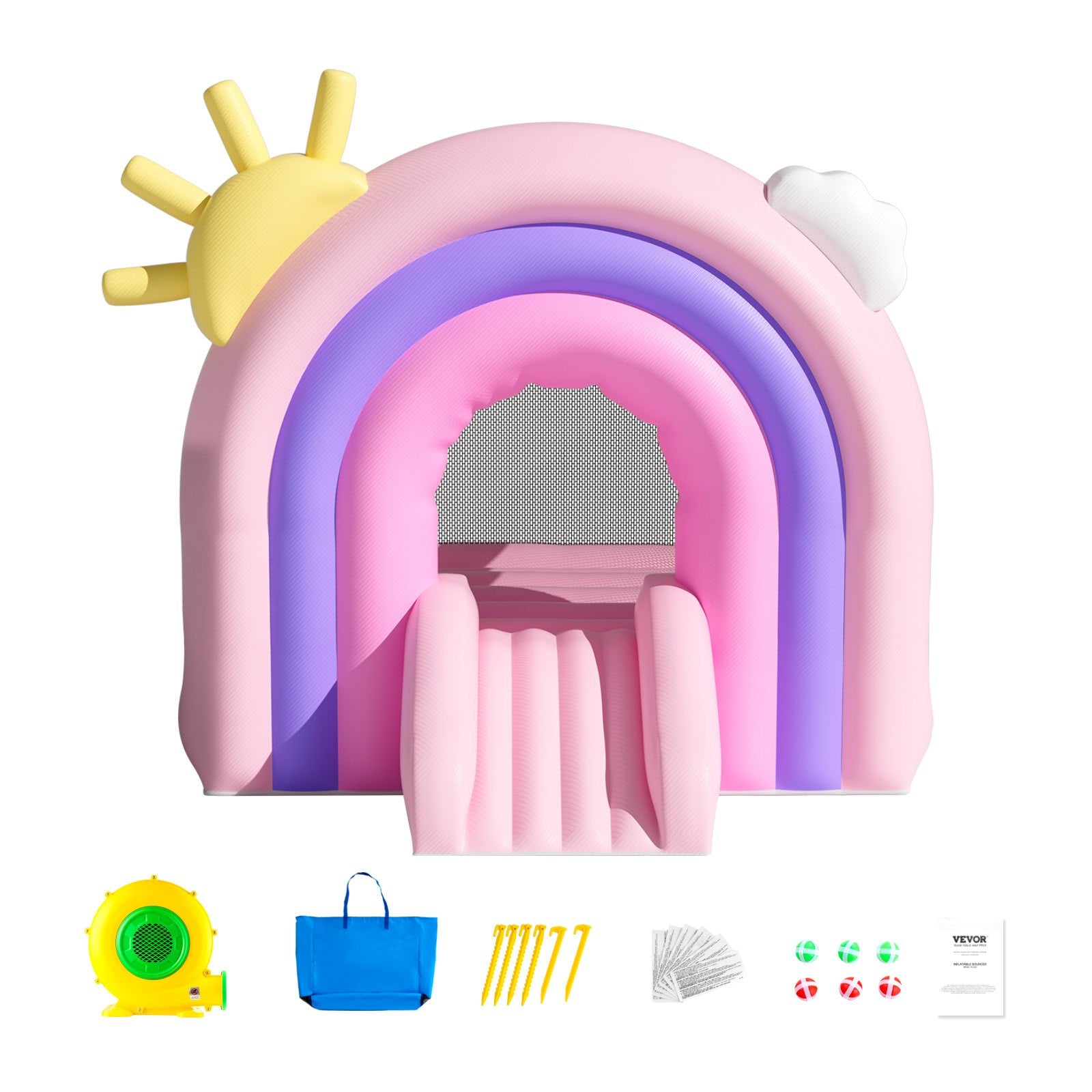 Outdoor Play Equipment: VEVOR Inflatable Bounce House, Indoor Outdoor Playhouse Trampoline, Kid Jumping Bouncer with Blower, Slide, Storage Bag, Family Backyard Bouncy Castle, for Girls Boys Ages 3_8 Years, 2.8x2.3x2.3m