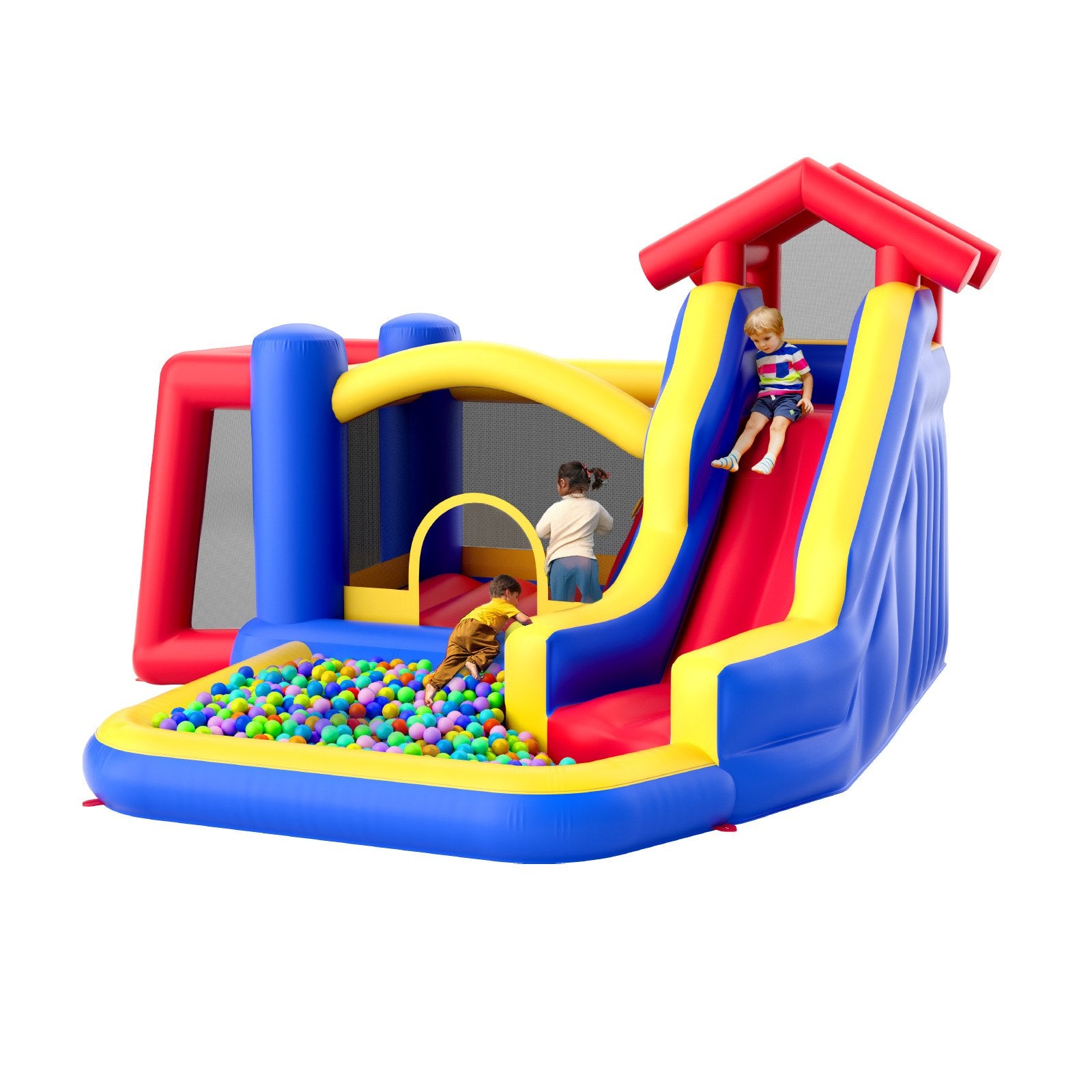 Inflatable Bounce House, Outdoor High Quality Playhouse Trampoline, Jumping Bouncer with Blower, Slide, and Storage Bag, Family Backyard Bouncy Castle, for Kid Ages 3_8 Years, 3.3x3x2.3m