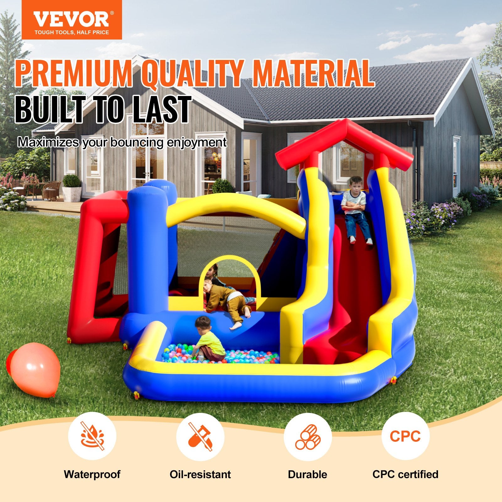 Inflatable Bounce House, Outdoor High Quality Playhouse Trampoline, Jumping Bouncer with Blower, Slide, and Storage Bag, Family Backyard Bouncy Castle, for Kid Ages 3_8 Years, 3.3x3x2.3m