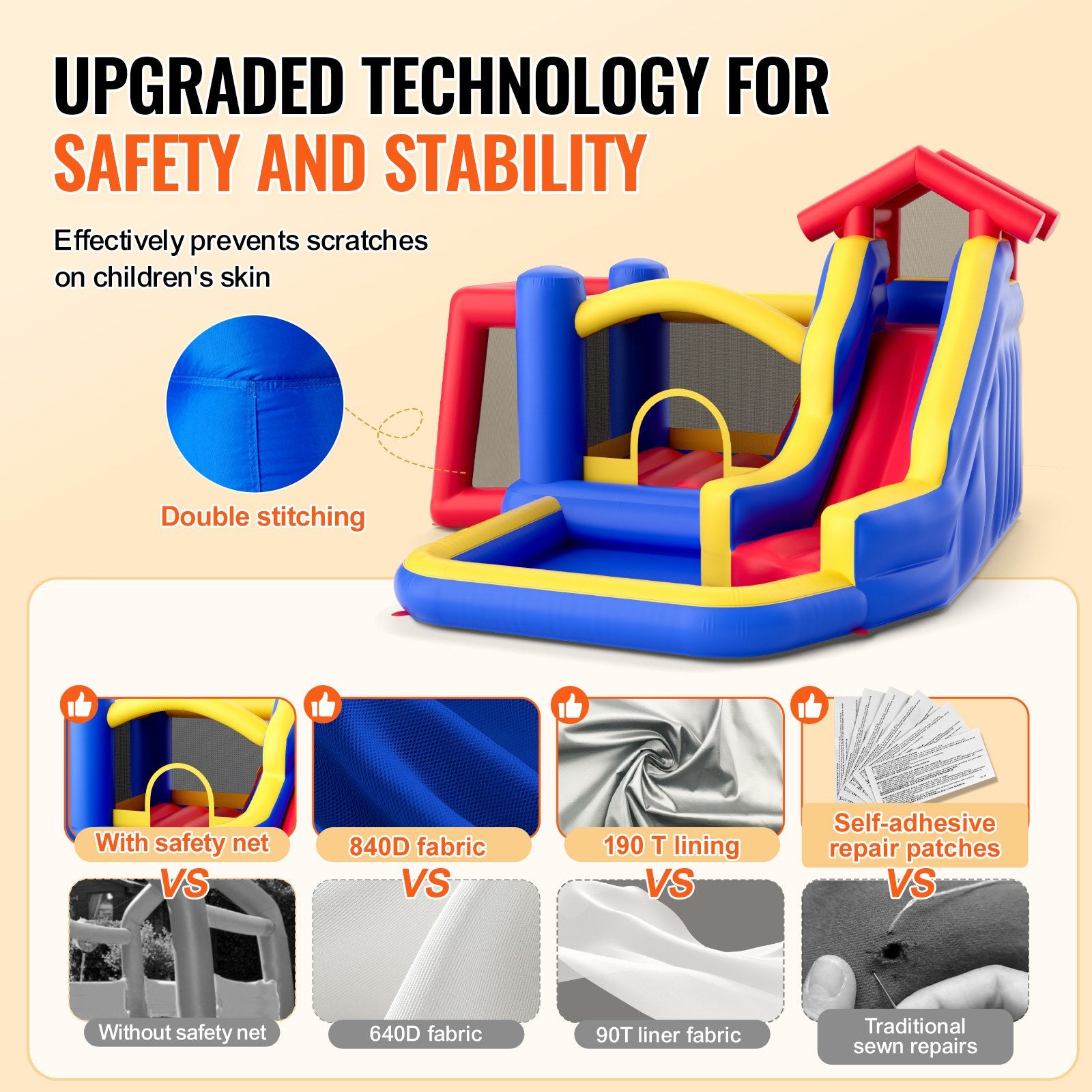 Inflatable Bounce House, Outdoor High Quality Playhouse Trampoline, Jumping Bouncer with Blower, Slide, and Storage Bag, Family Backyard Bouncy Castle, for Kid Ages 3_8 Years, 3.3x3x2.3m