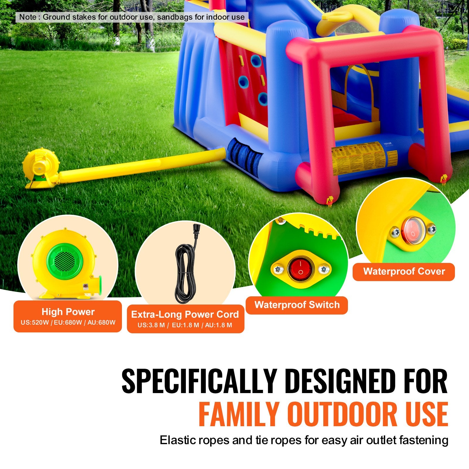 Inflatable Bounce House, Outdoor High Quality Playhouse Trampoline, Jumping Bouncer with Blower, Slide, and Storage Bag, Family Backyard Bouncy Castle, for Kid Ages 3_8 Years, 3.3x3x2.3m