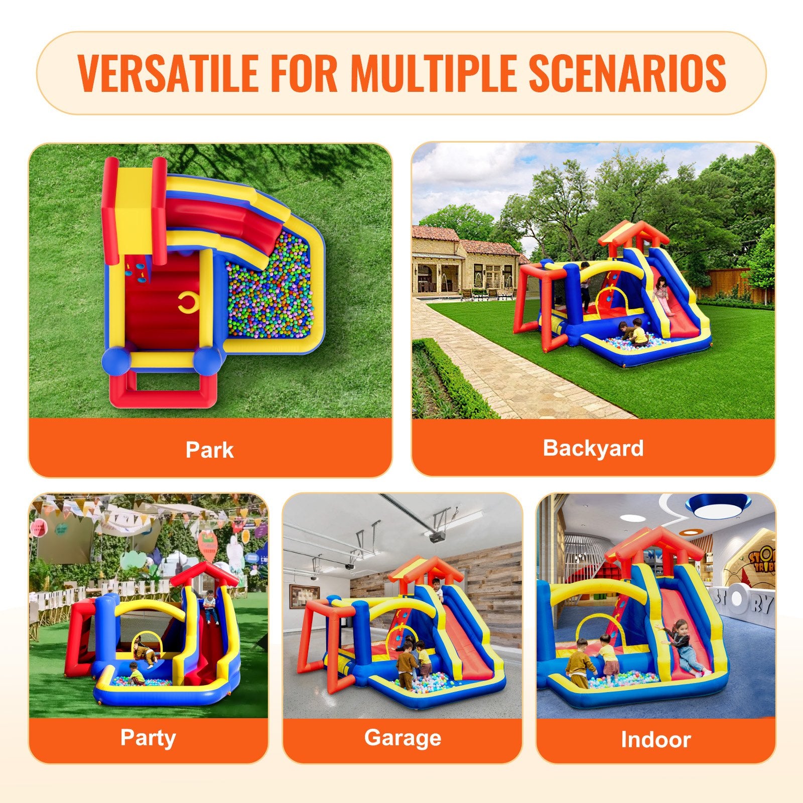 Inflatable Bounce House, Outdoor High Quality Playhouse Trampoline, Jumping Bouncer with Blower, Slide, and Storage Bag, Family Backyard Bouncy Castle, for Kid Ages 3_8 Years, 3.3x3x2.3m
