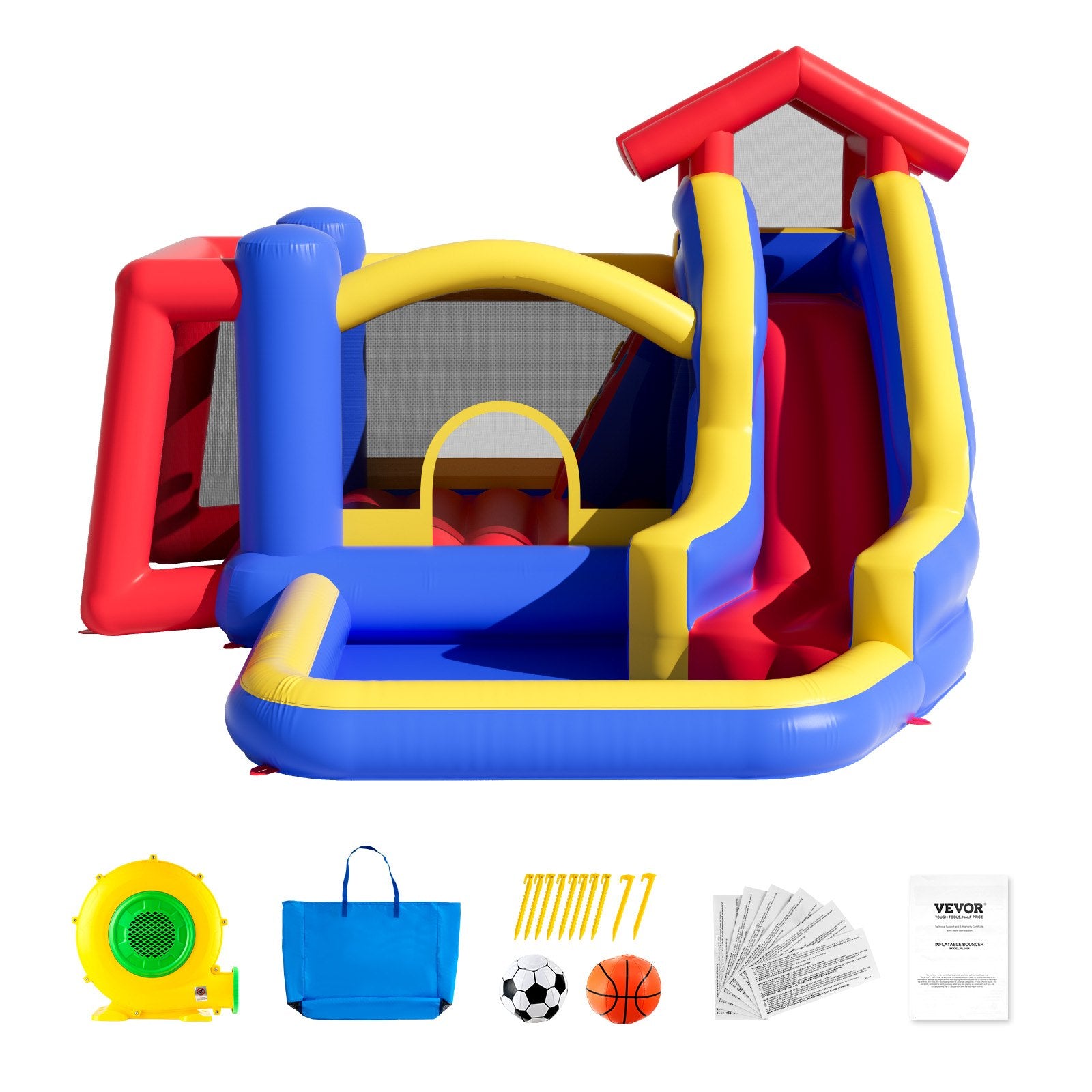 Inflatable Bounce House, Outdoor High Quality Playhouse Trampoline, Jumping Bouncer with Blower, Slide, and Storage Bag, Family Backyard Bouncy Castle, for Kid Ages 3_8 Years, 3.3x3x2.3m