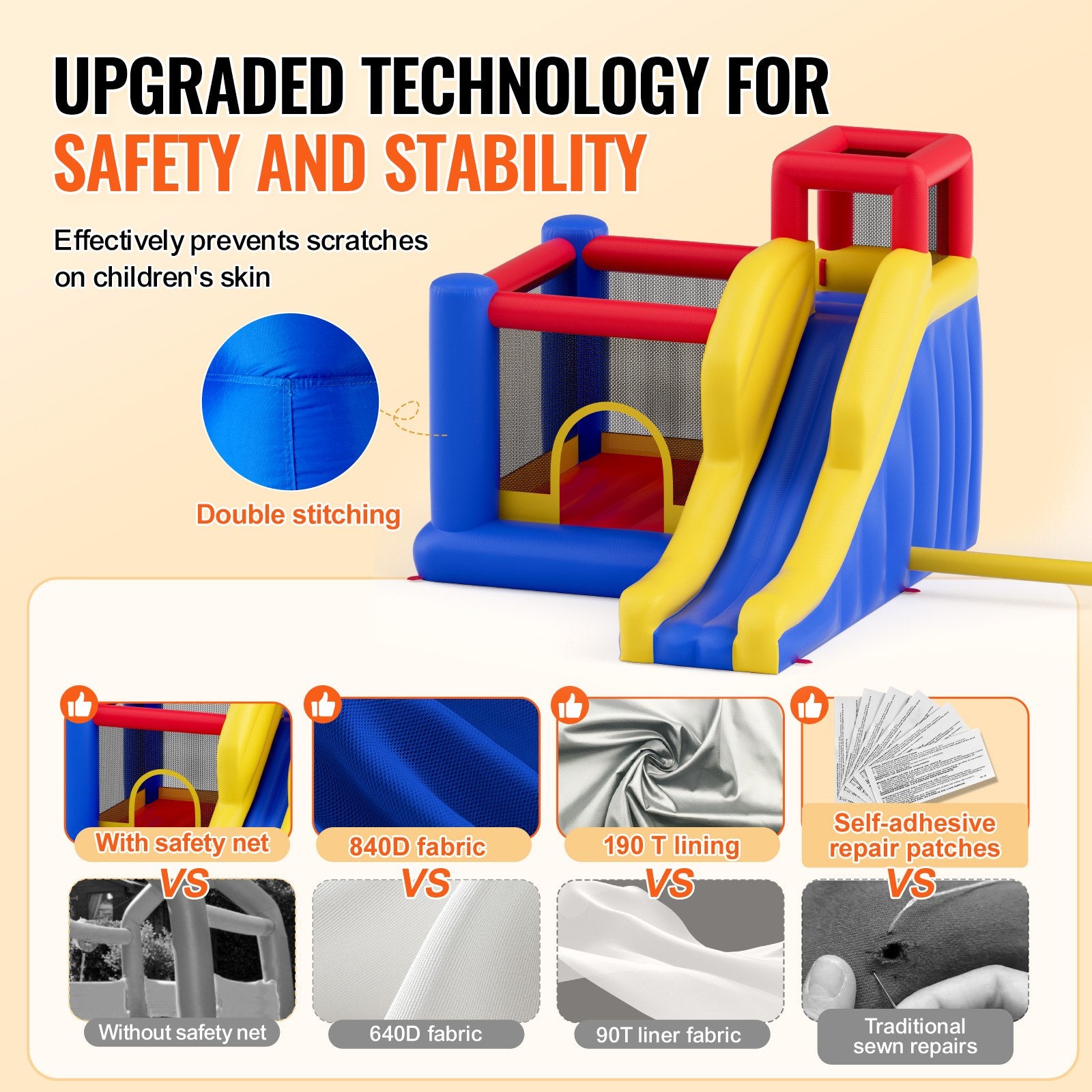 Inflatable Bounce House, Outdoor High Quality Playhouse Trampoline, Jumping Bouncer with Blower, Slide, and Storage Bag, Family Backyard Bouncy Castle, for Kid Ages 3_8 Years, 3.4x2.6x2.3m