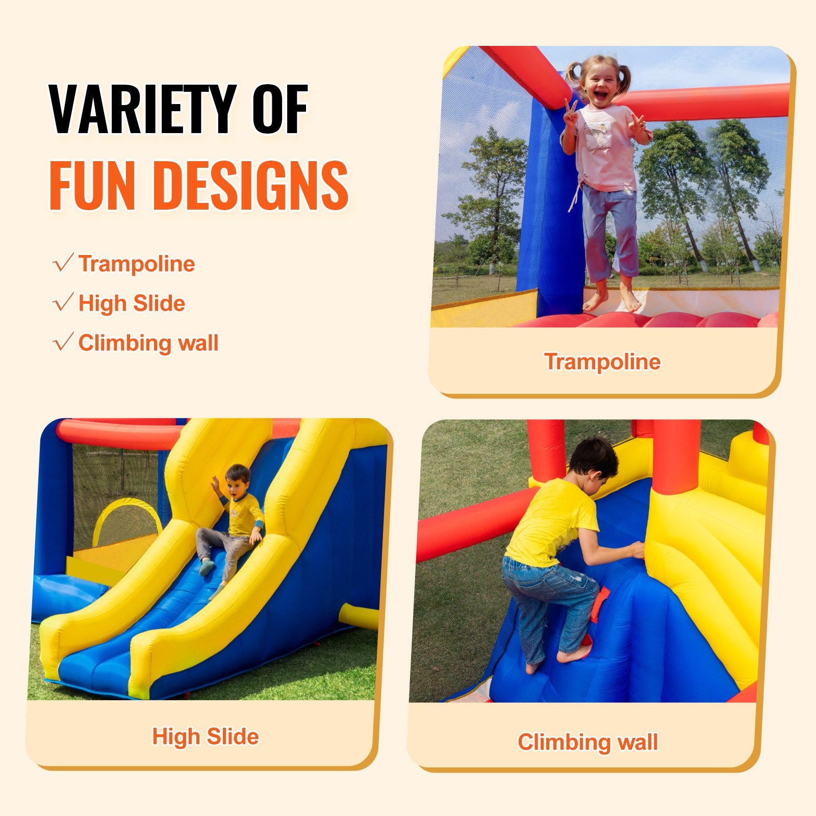 Inflatable Bounce House, Outdoor High Quality Playhouse Trampoline, Jumping Bouncer with Blower, Slide, and Storage Bag, Family Backyard Bouncy Castle, for Kid Ages 3_8 Years, 3.4x2.6x2.3m