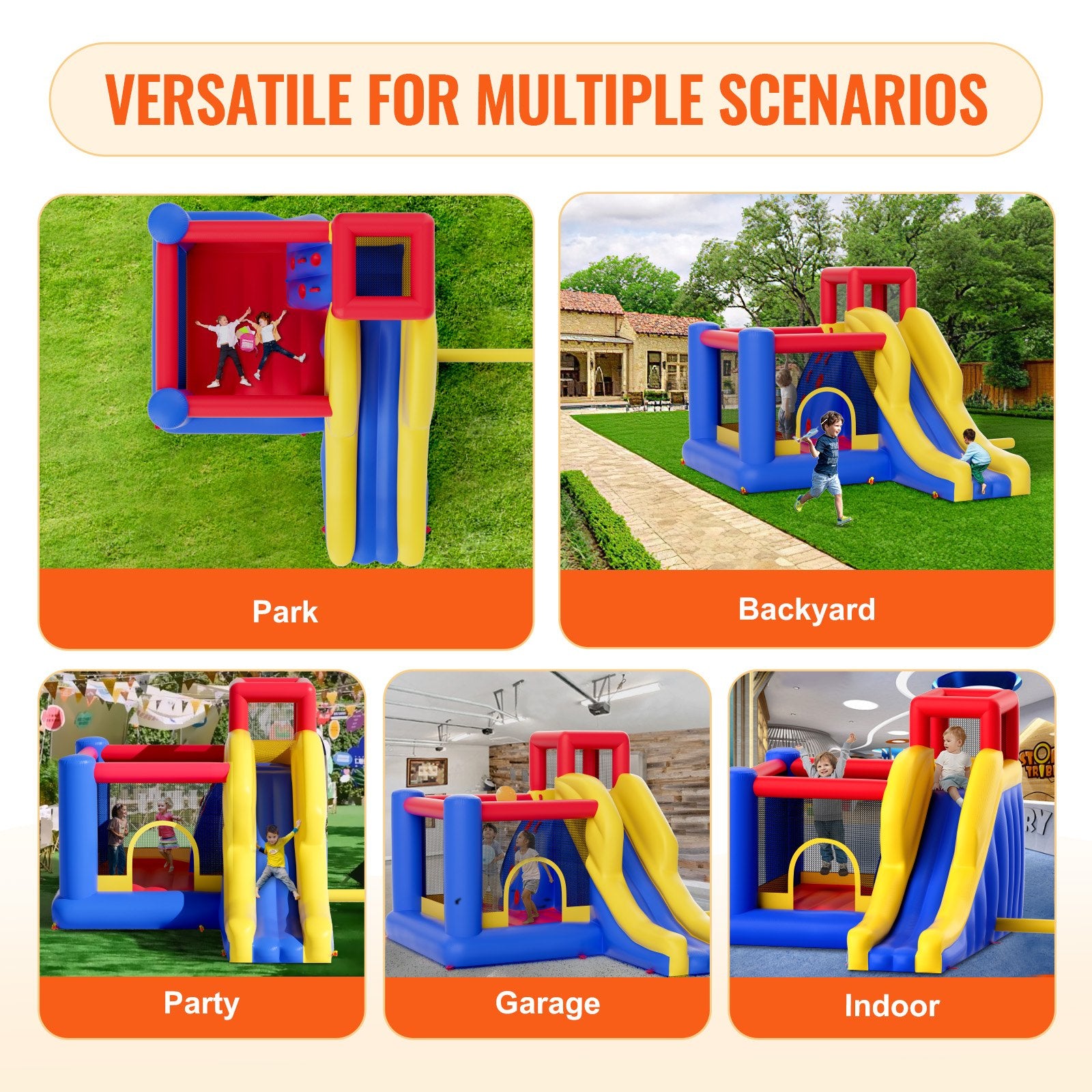 Inflatable Bounce House, Outdoor High Quality Playhouse Trampoline, Jumping Bouncer with Blower, Slide, and Storage Bag, Family Backyard Bouncy Castle, for Kid Ages 3_8 Years, 3.4x2.6x2.3m