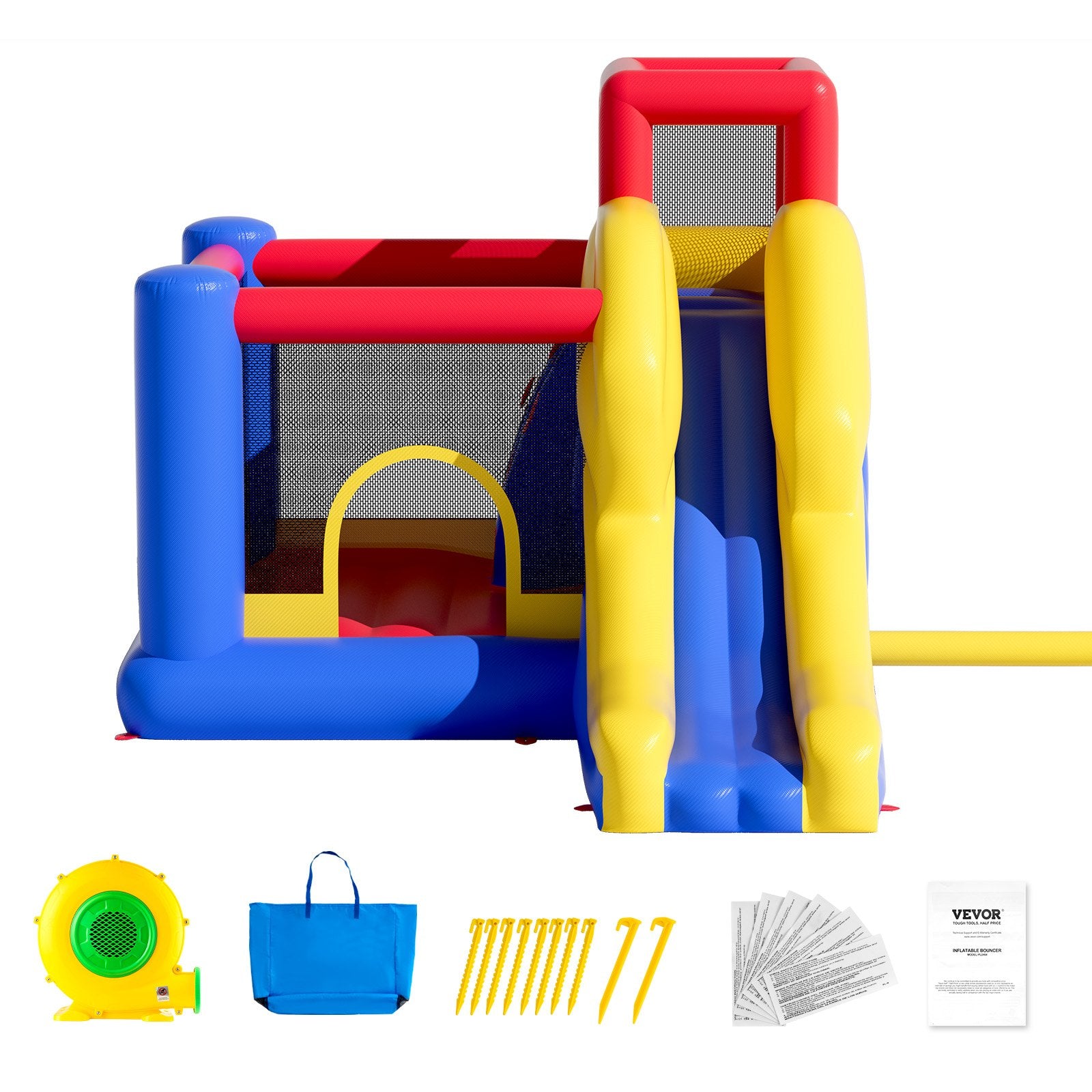 Inflatable Bounce House, Outdoor High Quality Playhouse Trampoline, Jumping Bouncer with Blower, Slide, and Storage Bag, Family Backyard Bouncy Castle, for Kid Ages 3_8 Years, 3.4x2.6x2.3m