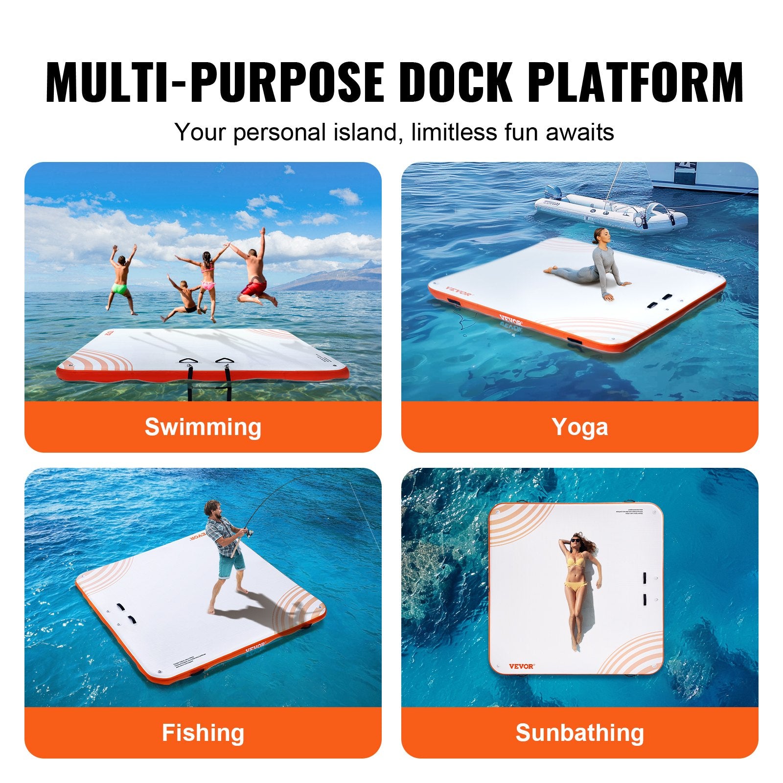 Tents: VEVOR Inflatable Floating Dock, 10 x 10FT Inflatable Dock Platform, Non-Slip Water Floating Dock Mat with Portable Carrying Bag & Detachable Ladder, Floating Platform Island Raft for Pool Beach Ocean