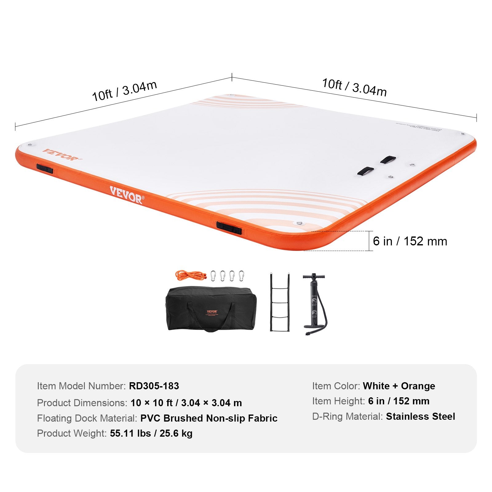 Tents: VEVOR Inflatable Floating Dock, 10 x 10FT Inflatable Dock Platform, Non-Slip Water Floating Dock Mat with Portable Carrying Bag & Detachable Ladder, Floating Platform Island Raft for Pool Beach Ocean