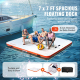 Tents: VEVOR Inflatable Floating Dock, 7 x 7FT Inflatable Dock Platform, Non-Slip Water Floating Dock Mat with Portable Carrying Bag & Detachable Ladder, Floating Platform Island Raft for Pool Beach Ocean