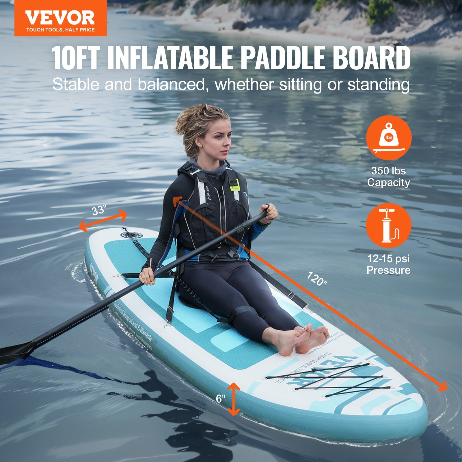 Boating Accessories: VEVOR Inflatable Stand Up Paddle Board, 152 mm SUP Paddleboard with Removable Kayak Seat, Board Accessories, Pump, Paddle, Fin, Backpack, Ankle Leash, and Repair Kit, for Youth & Adults