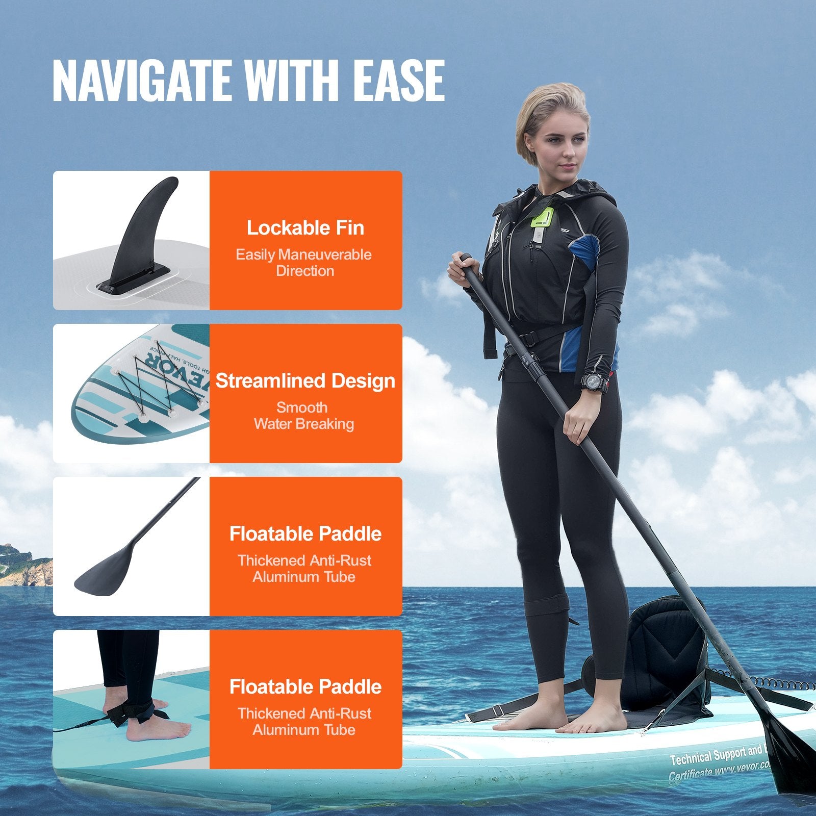 Boating Accessories: VEVOR Inflatable Stand Up Paddle Board, 152 mm SUP Paddleboard with Removable Kayak Seat, Board Accessories, Pump, Paddle, Fin, Backpack, Ankle Leash, and Repair Kit, for Youth & Adults