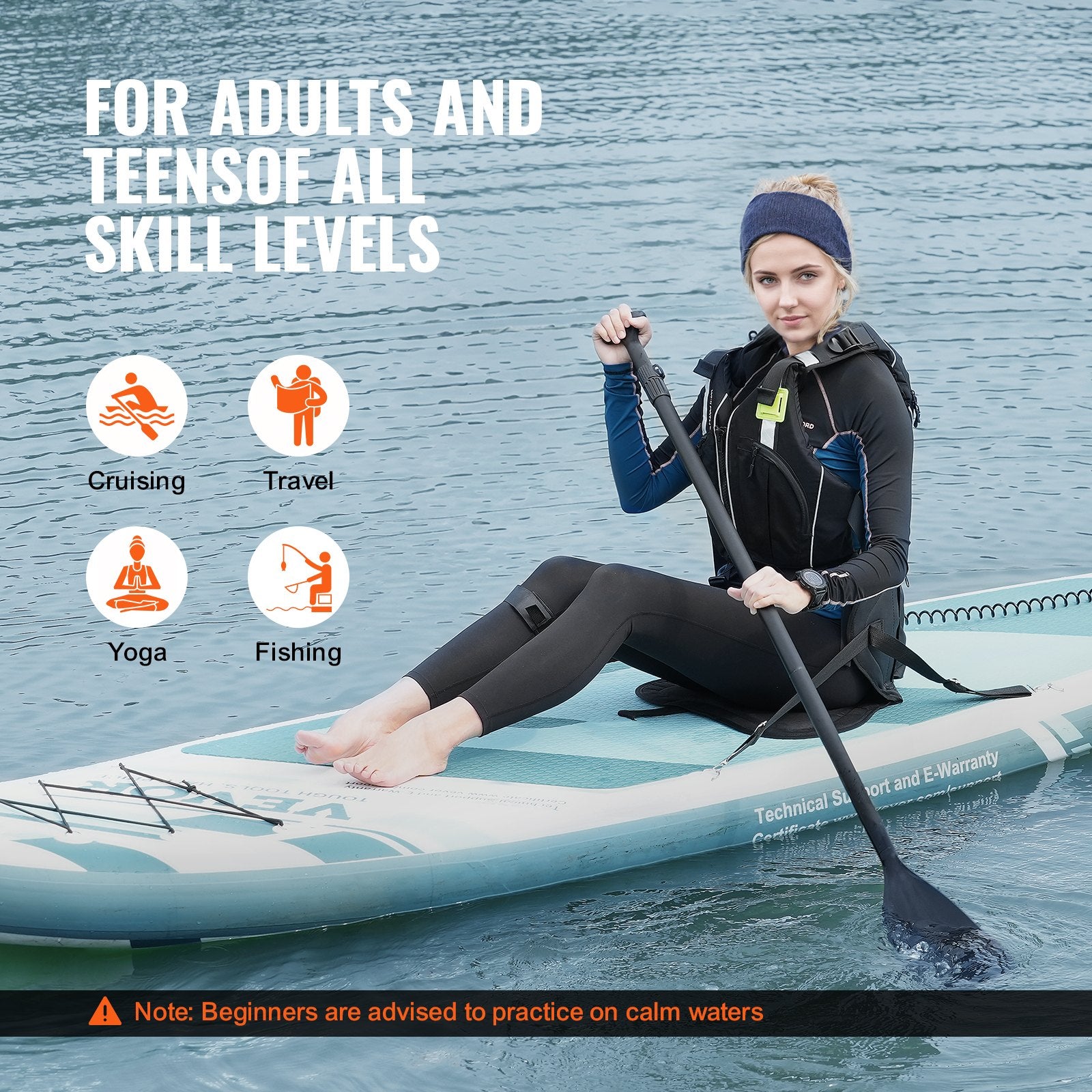 Boating Accessories: VEVOR Inflatable Stand Up Paddle Board, 152 mm SUP Paddleboard with Removable Kayak Seat, Board Accessories, Pump, Paddle, Fin, Backpack, Ankle Leash, and Repair Kit, for Youth & Adults
