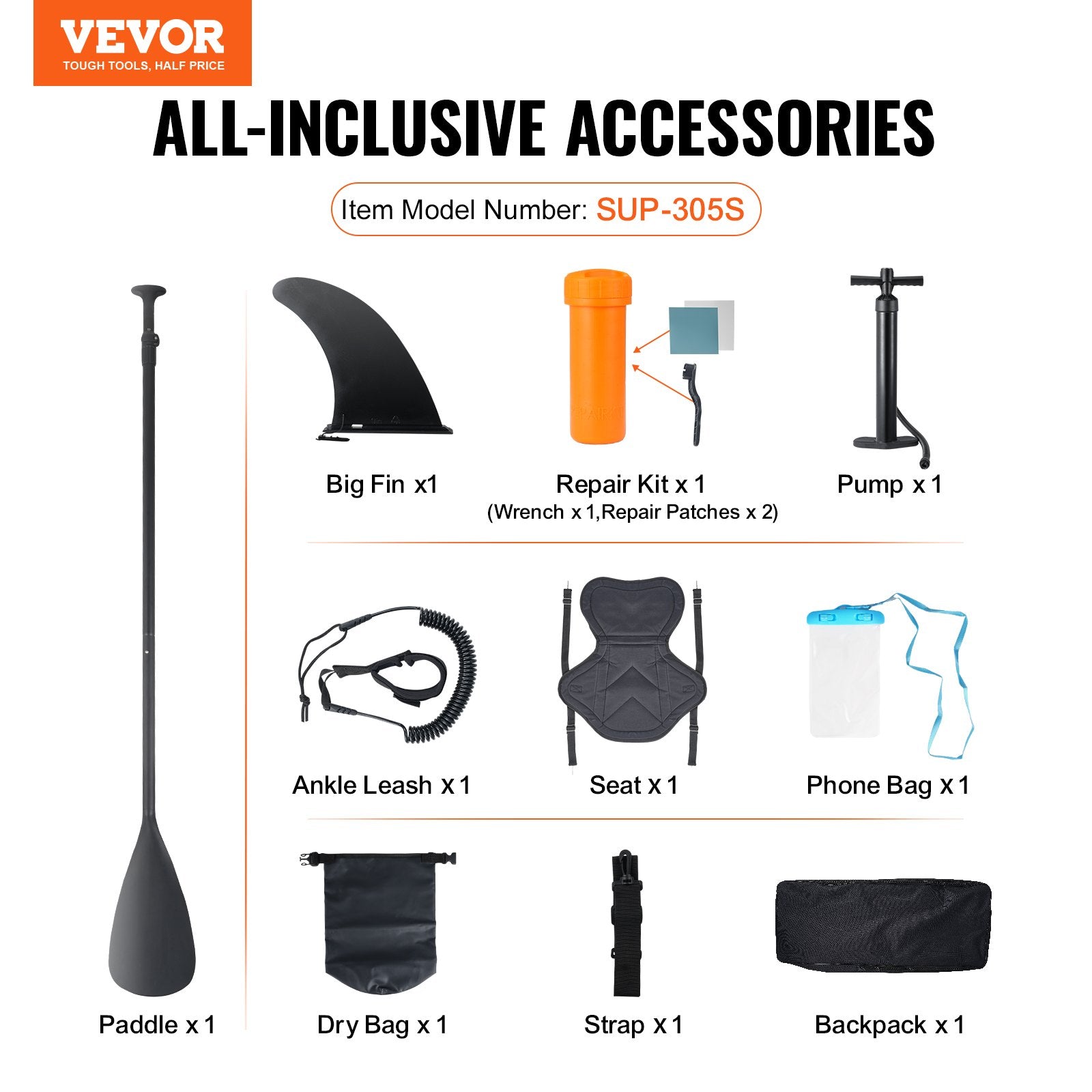 Boating Accessories: VEVOR Inflatable Stand Up Paddle Board, 152 mm SUP Paddleboard with Removable Kayak Seat, Board Accessories, Pump, Paddle, Fin, Backpack, Ankle Leash, and Repair Kit, for Youth & Adults