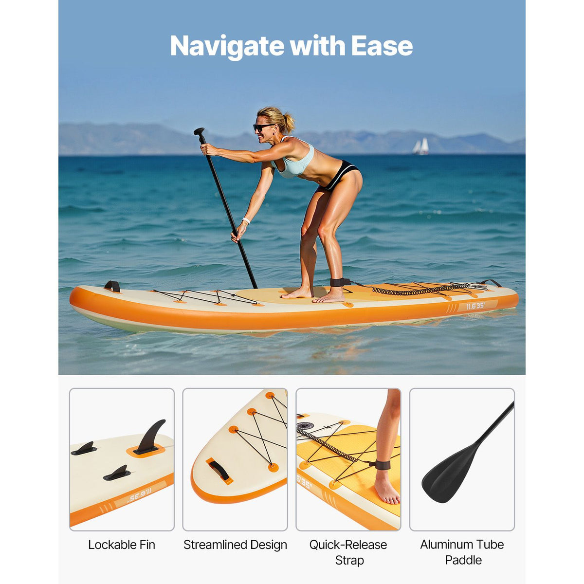 Inflatable Stand Up Paddle Board, 3.53m x 89cm x 15cm Wide Ultra-Light SUP Paddleboard, All Accessories Included, Pump, Paddle, Fin, Backpack, Ankle Leash, Strap, Non-slip Deck for Youth, Adults