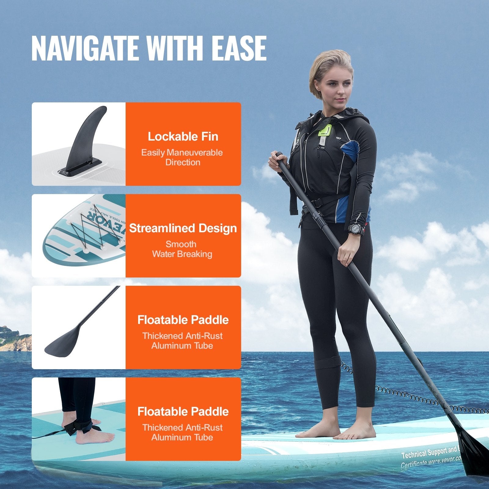 Boating Accessories: VEVOR Inflatable Stand Up Paddle Board, 152 mm Wide SUP Paddleboard, with Board Accessories, Pump, Paddle, Fin, Phone Bag, Backpack, Ankle Leash, Repair Kit, Non-slip Deck for Youth & Adults