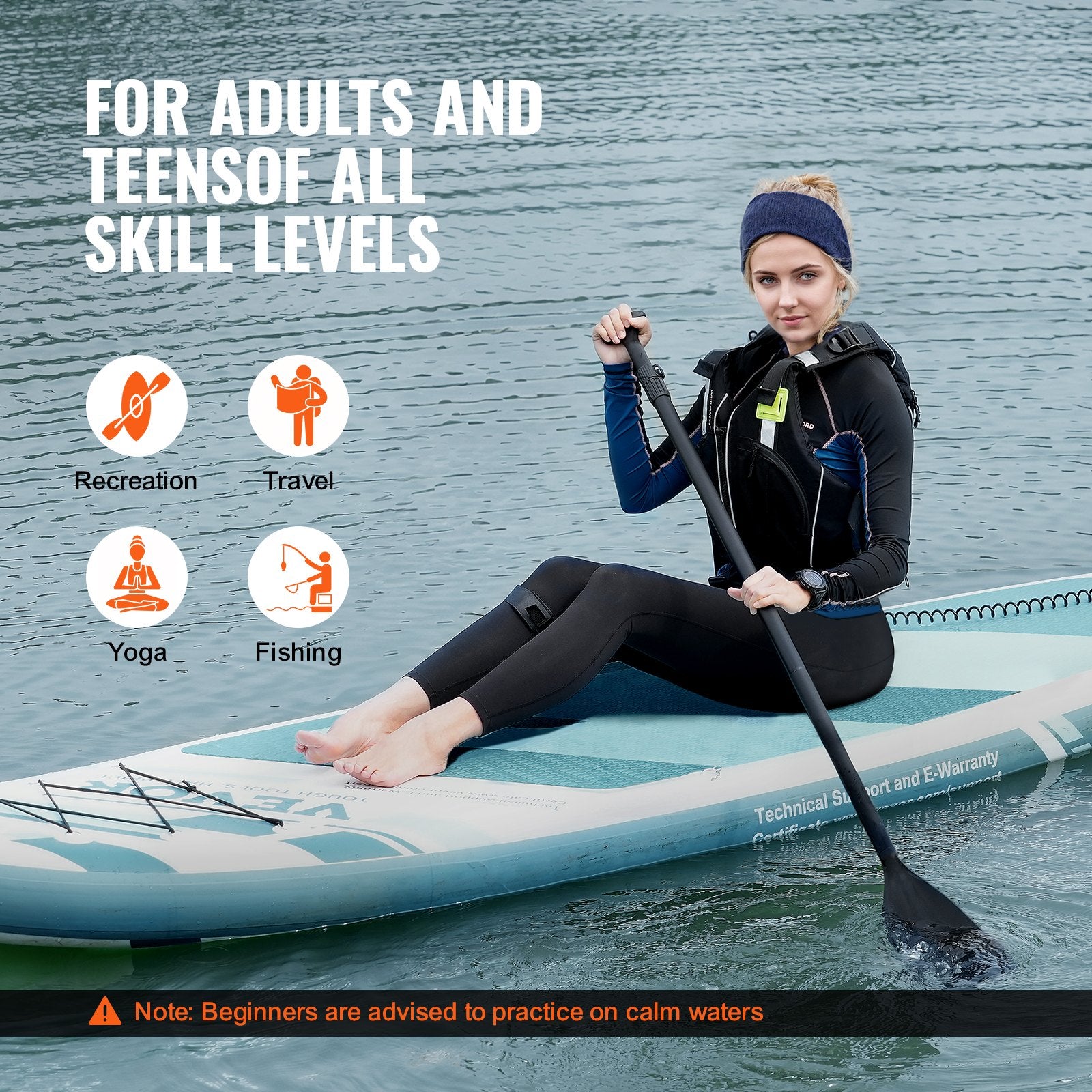 Boating Accessories: VEVOR Inflatable Stand Up Paddle Board, 3230 x 838 x 152 mm SUP Paddleboard, with Board Accessories, Pump, Paddle, Fin, Phone Bag, Backpack, Ankle Leash, Repair Kit, Non-slip Deck for Youth & Adults