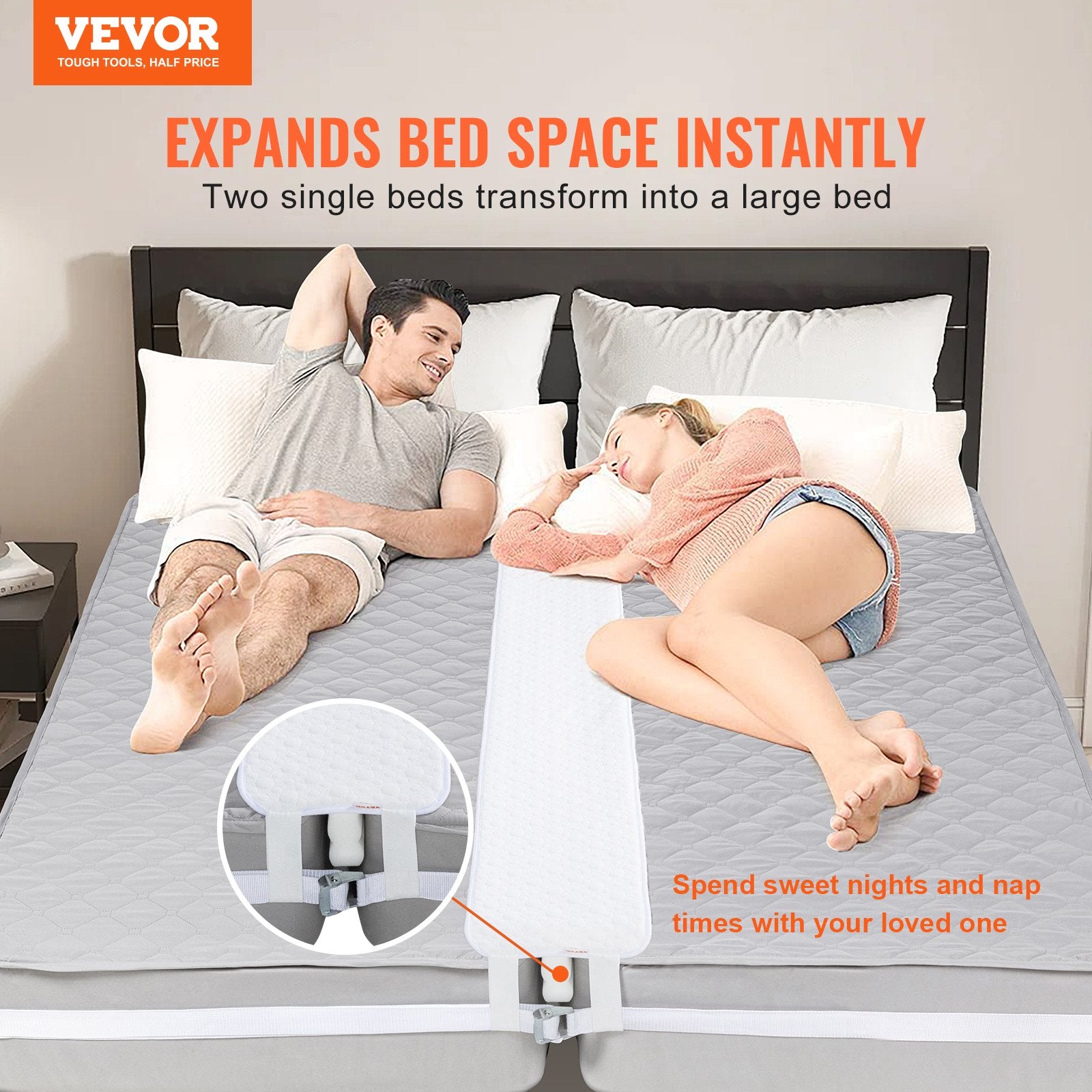 Automotive Repair & Speciality Tools: VEVOR Bed Bridge King Bed Converter Kit Metal Buckle and Storage Bag 75"L x 10"W
