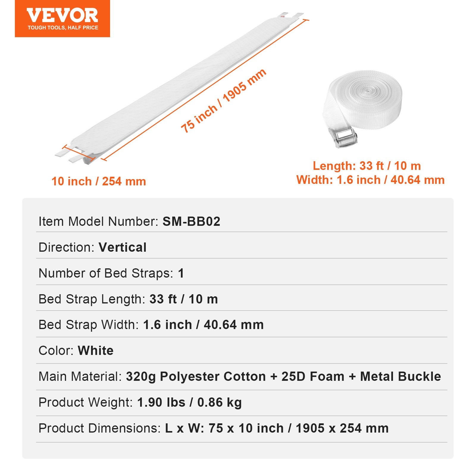 Automotive Repair & Speciality Tools: VEVOR Bed Bridge King Bed Converter Kit Metal Buckle and Storage Bag 75"L x 10"W