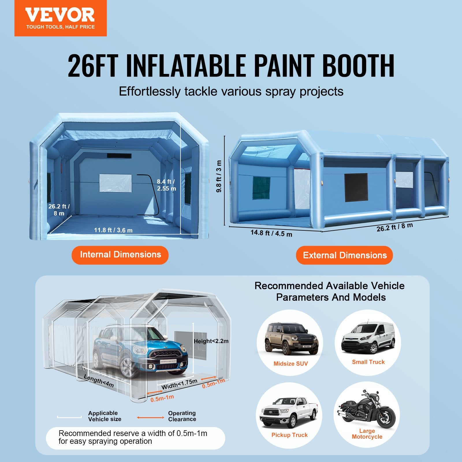 Caravan Accessories: VEVOR Inflatable Paint Booth 26.2x14.8x9.8ft Inflatable Spray Booth 950W+750W