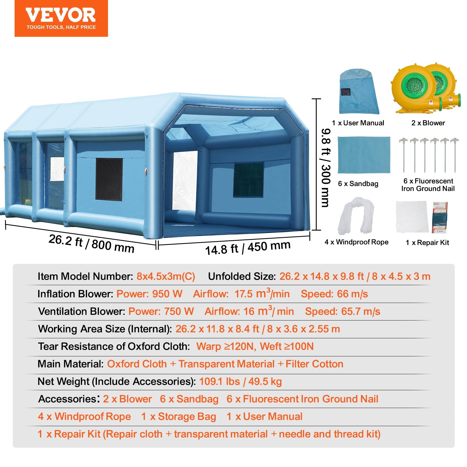 Caravan Accessories: VEVOR Inflatable Paint Booth 26.2x14.8x9.8ft Inflatable Spray Booth 950W+750W
