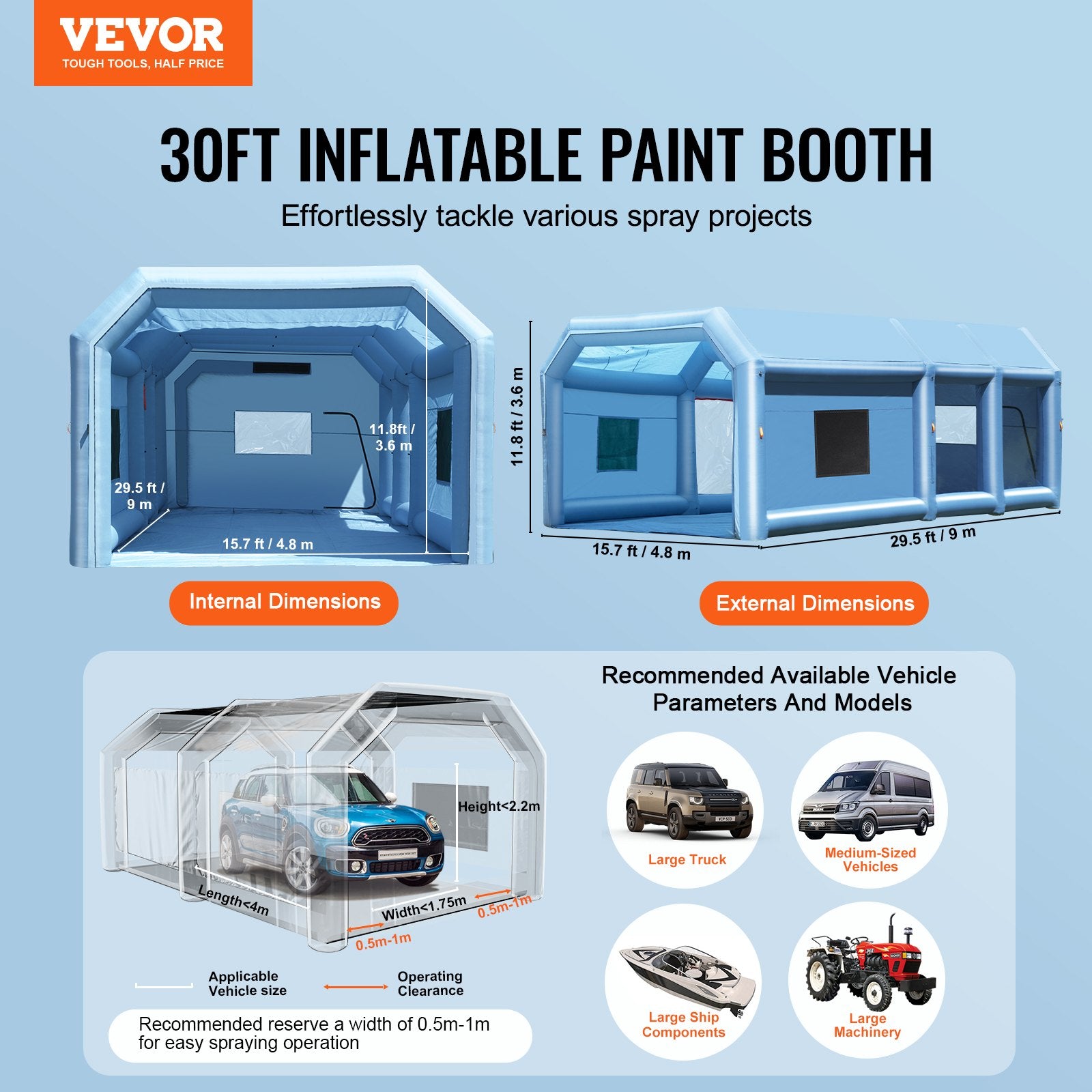 Swimming Pools: VEVOR Inflatable Paint Booth 29.5x15.7x11.8ft Inflatable Spray Booth 950W+750W