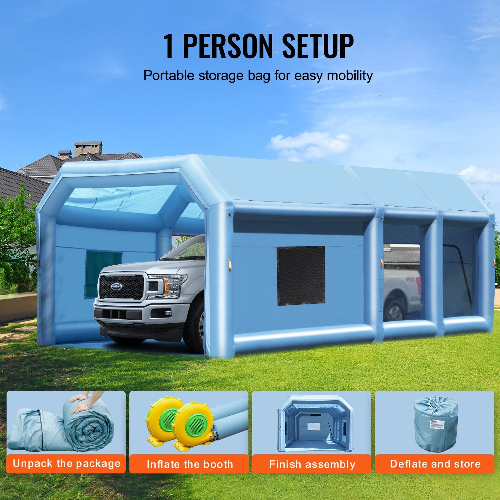 Swimming Pools: VEVOR Inflatable Paint Booth 29.5x15.7x11.8ft Inflatable Spray Booth 950W+750W