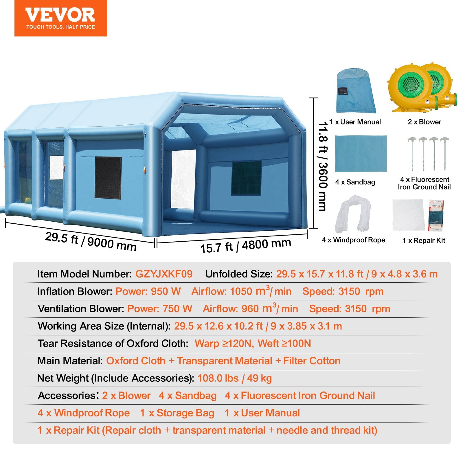 Swimming Pools: VEVOR Inflatable Paint Booth 29.5x15.7x11.8ft Inflatable Spray Booth 950W+750W