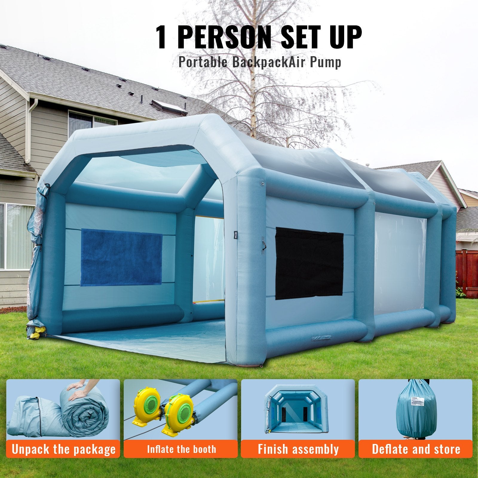 Tents: VEVOR Inflatable Spray Booth Car Paint Tent 20x10x8ft Filter System 2 Blowers