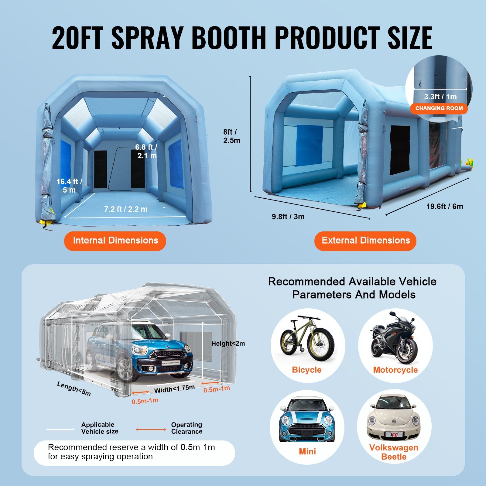 Tents: VEVOR Inflatable Spray Booth Car Paint Tent 20x10x8ft Filter System 2 Blowers