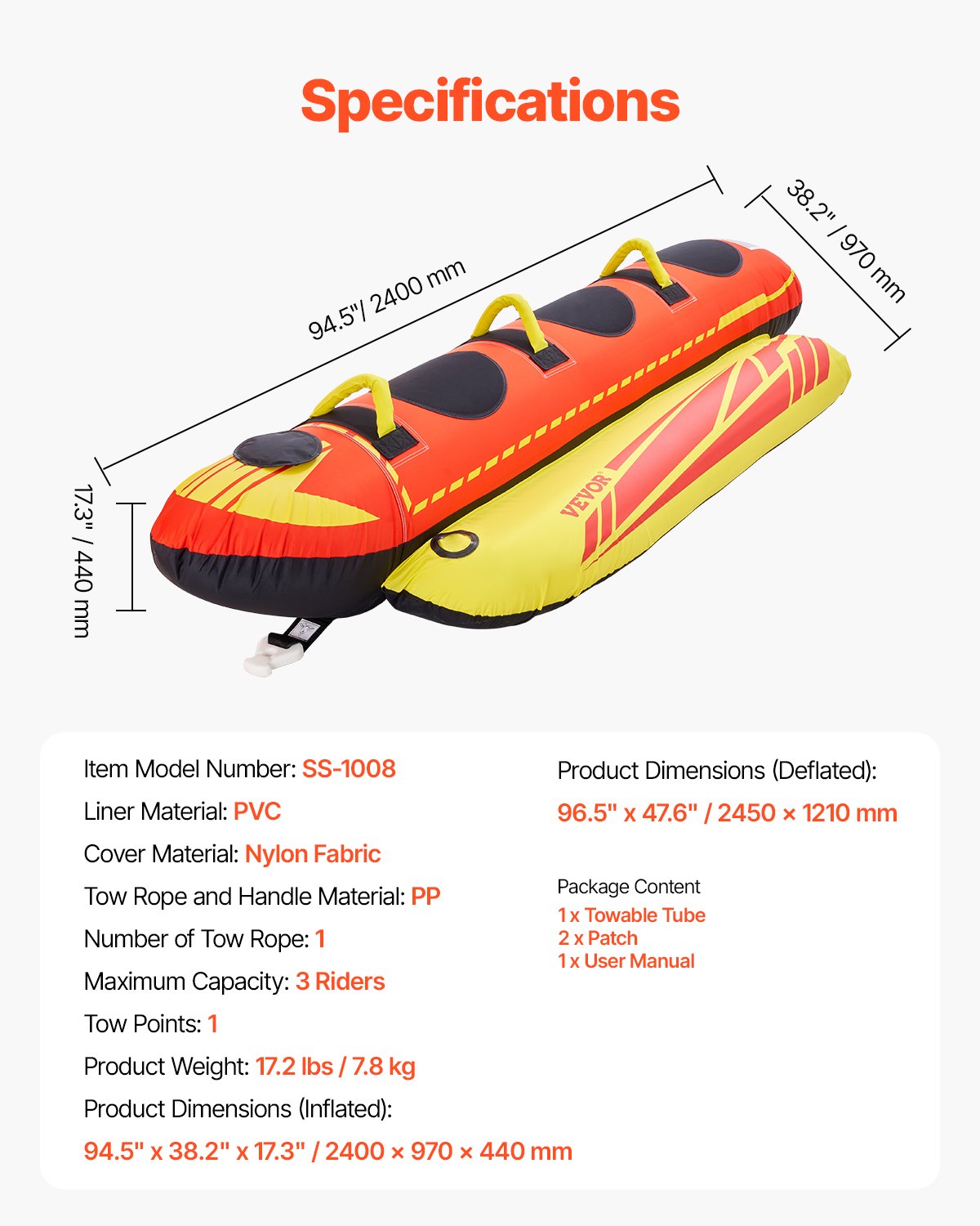 Kitchen & Bathroom DIY: VEVOR Towable Tubes for Boating 1-3 Riders Inflatable Boat Tubes Towables 510lbs