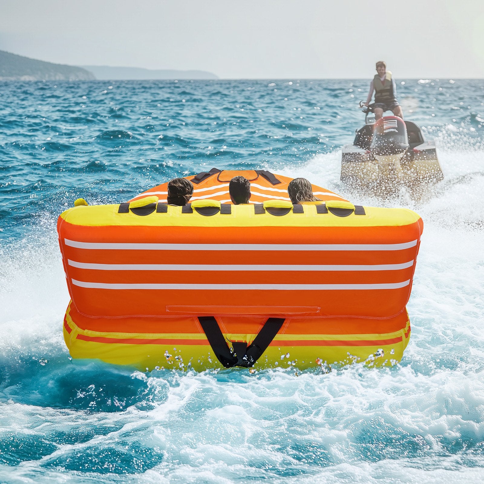 Towable Tube for Boating, 1-3 Riders Inflatable Boat Tubes and Towables, 510lbs Water Sport Towable Tube for Boat to Pull - with Full Nylon Cover, 16 Grab Handles, Dual Tow Points & Safety Valve