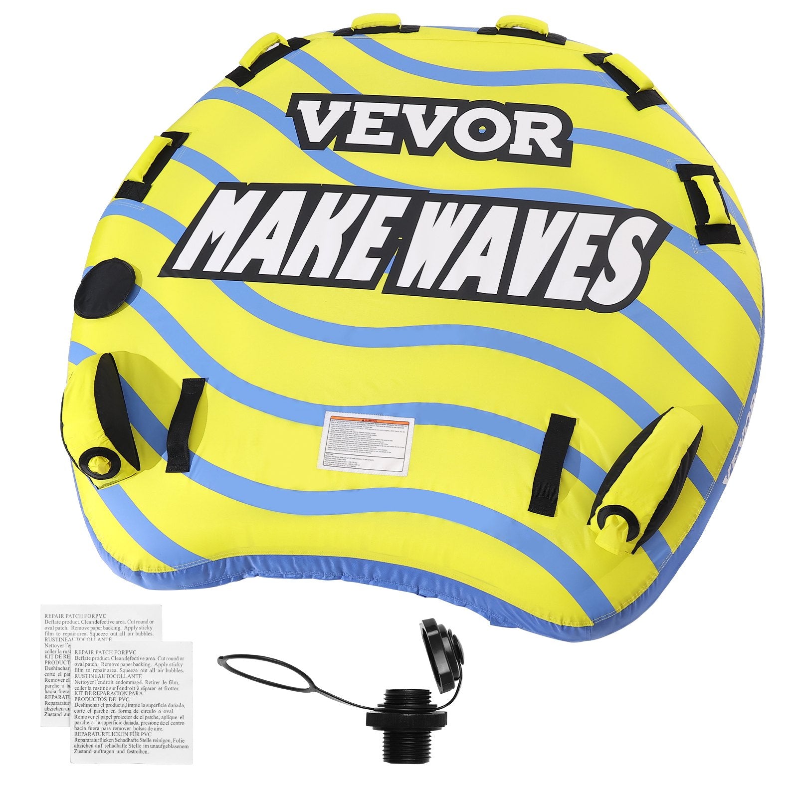 Mobility & Accessibility: VEVOR Towable Tube for Boating, 1-3 Riders Inflatable Towable Tube with Bumper Fins, 510 lbs Water Sport Towable Tubes for Boats to Pull, Full Nylon Cover, EVA Grab Handles and Speed Safety Valve