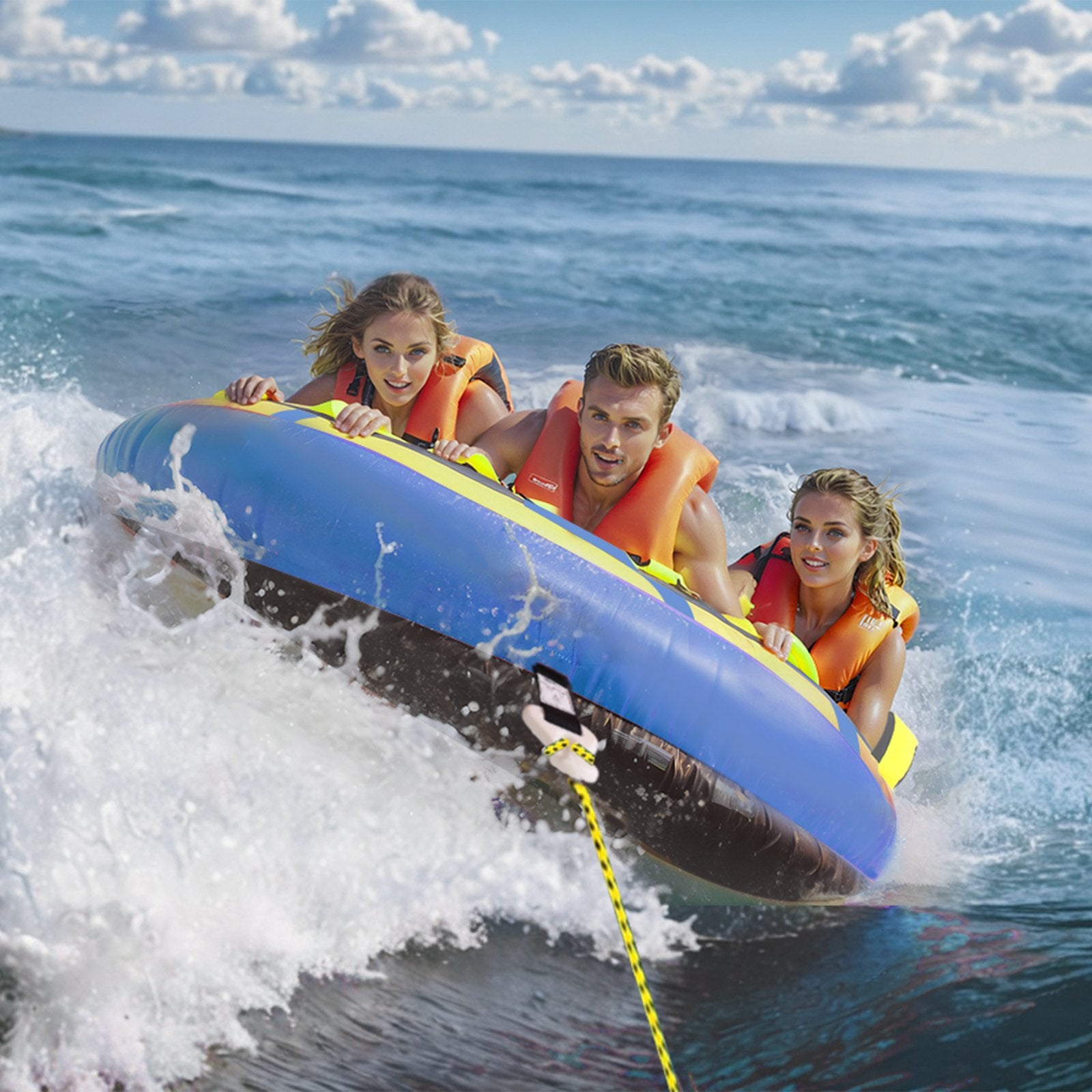 Mobility & Accessibility: VEVOR Towable Tube for Boating, 1-3 Riders Inflatable Towable Tube with Bumper Fins, 510 lbs Water Sport Towable Tubes for Boats to Pull, Full Nylon Cover, EVA Grab Handles and Speed Safety Valve