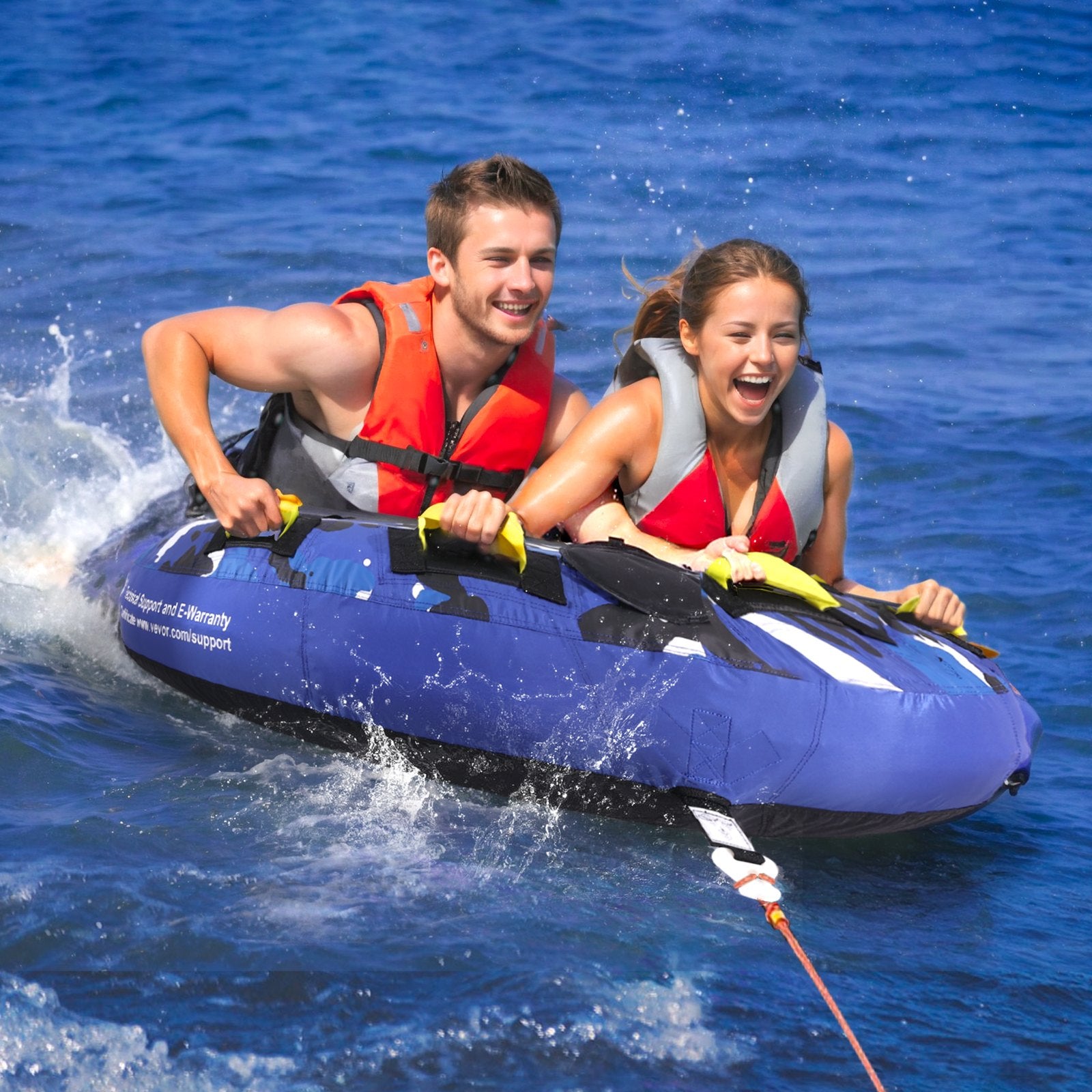 Rowing Boats: VEVOR Towable Tube for Boating, 1-2 Riders Inflatable Boat Tubes and Towables, 340 lbs, 51.8" Round Water Sport Towable Tube for Boat to Pull, Full Nylon Cover, EVA Grab Handles and Speed Safety Valve