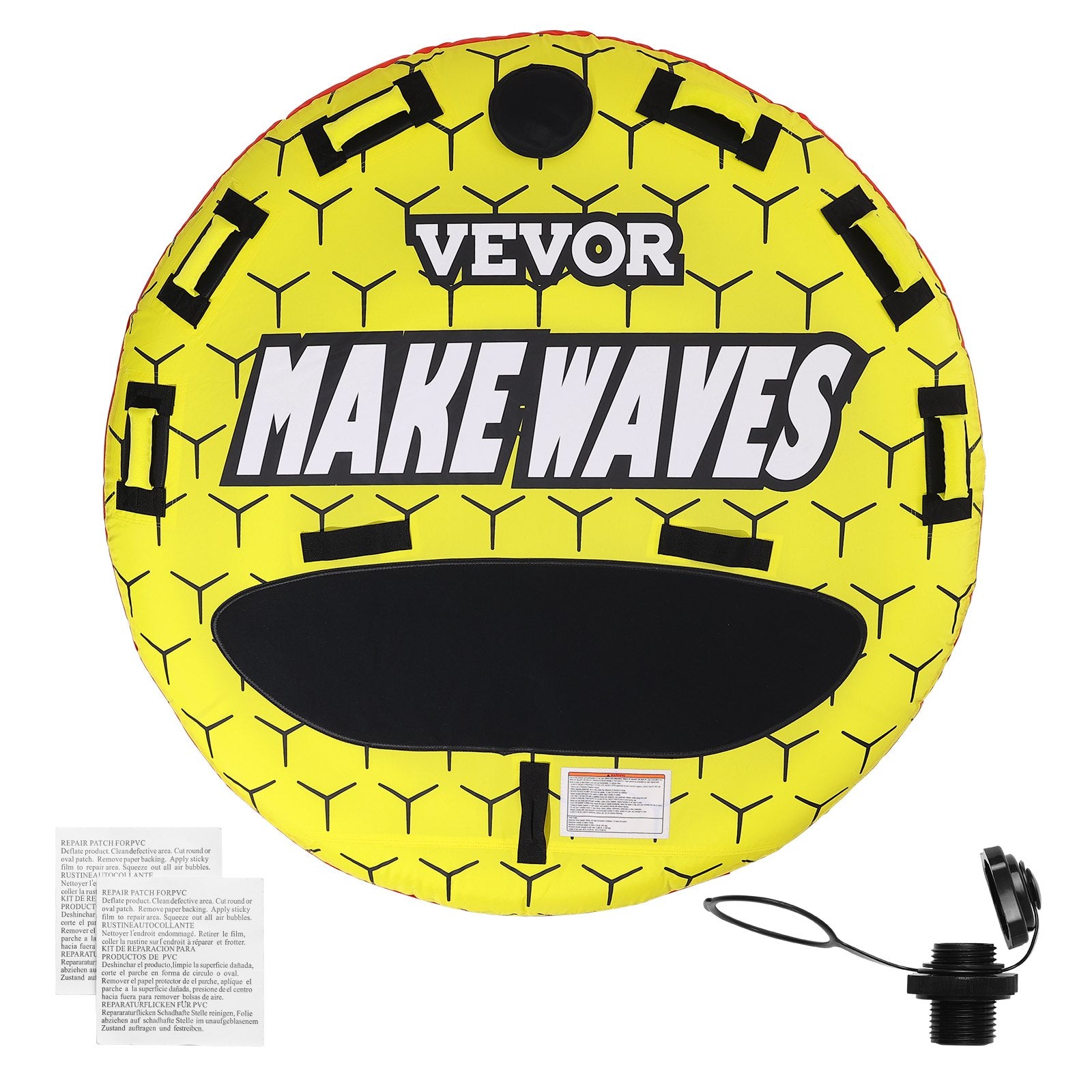 Rowing Boats: VEVOR Towable Tube for Boating, 1-3 Riders Inflatable Boat Tubes and Towables, 510 lbs, 63" Round Water Sport Towable Tubes for Boats to Pull, Full Nylon Cover, EVA Grab Handles and Speed Safety Valve