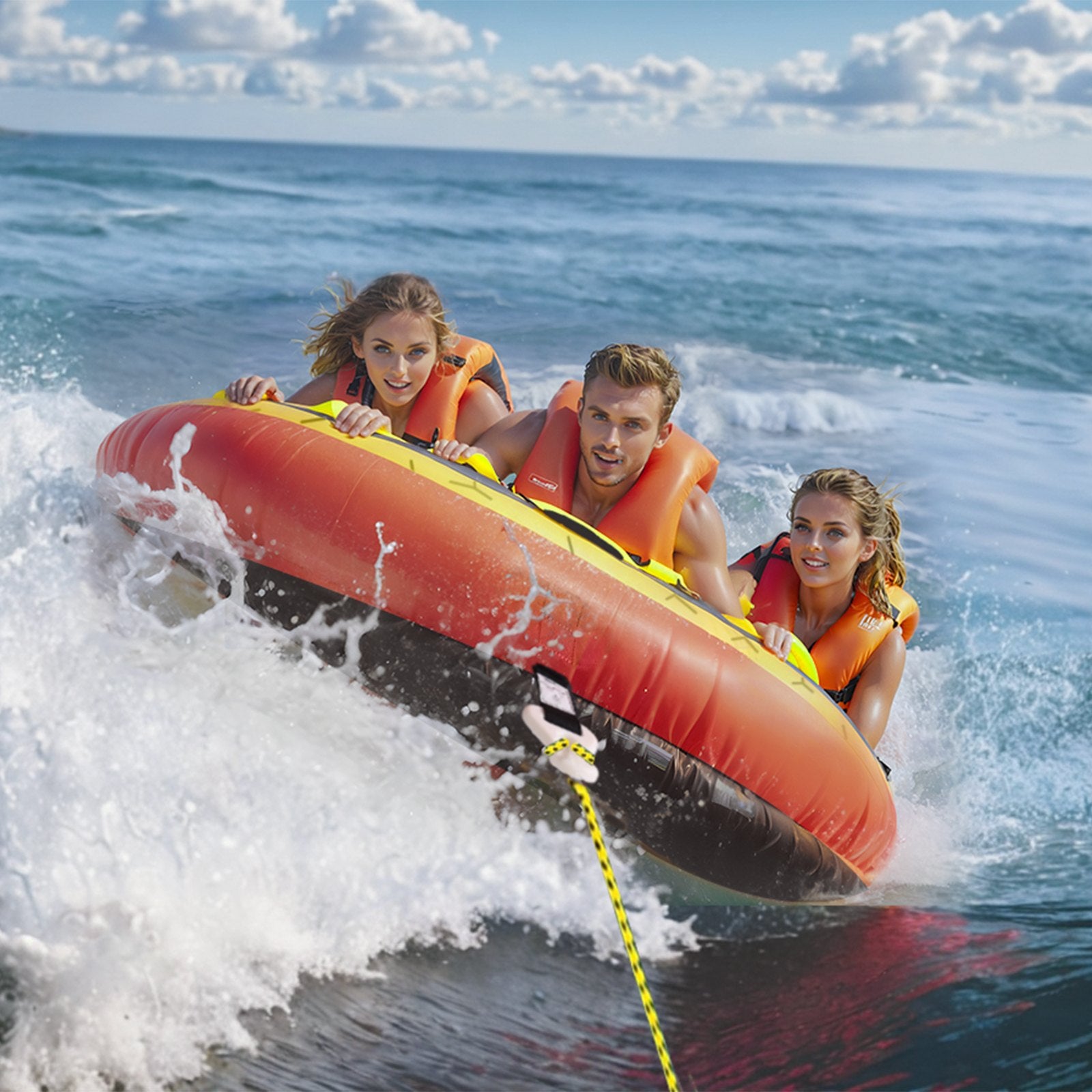Rowing Boats: VEVOR Towable Tube for Boating, 1-3 Riders Inflatable Boat Tubes and Towables, 510 lbs, 63" Round Water Sport Towable Tubes for Boats to Pull, Full Nylon Cover, EVA Grab Handles and Speed Safety Valve