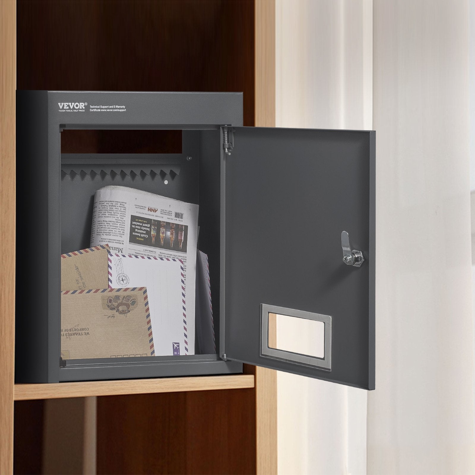 Building Materials: VEVOR Through The Wall Drop Box, Heavy Duty Steel Through the Wall Mailbox with 2.8-7.9" 13" Combination Lock, 12.5x6.3x16.9" Mail Drop Box, Dark Gray