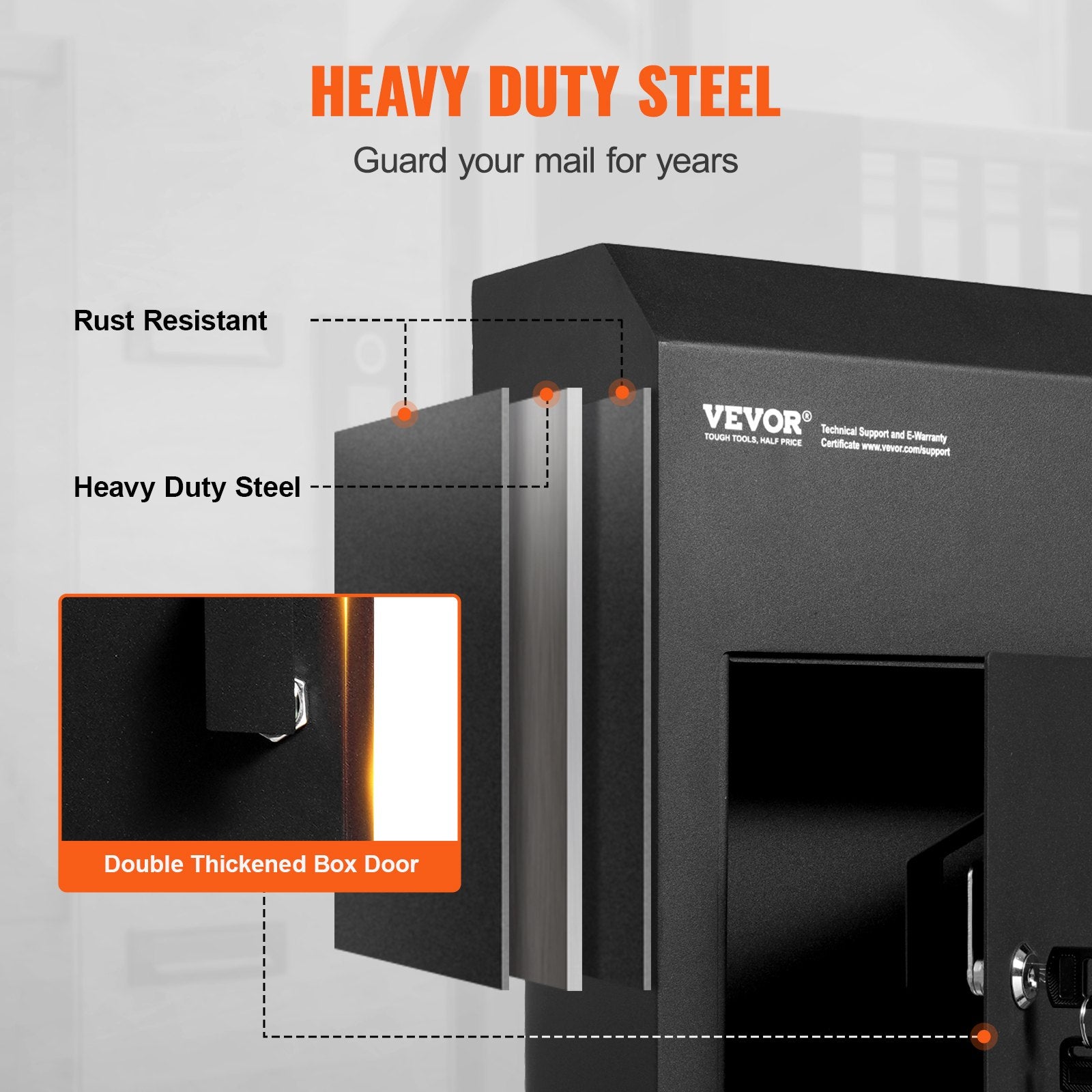 Automotive Repair & Speciality Tools: VEVOR Through The Door Key Drop Box, Heavy Duty Steel Through the Door Mailbox with 1.8" 12" Key Lock, 12x6x16" Mail Drop Box, Black