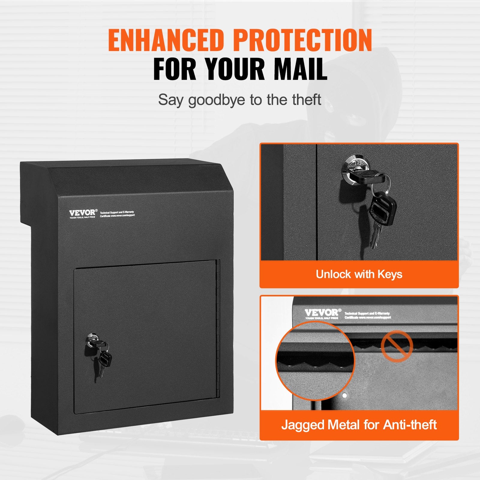 Automotive Repair & Speciality Tools: VEVOR Through The Door Key Drop Box, Heavy Duty Steel Through the Door Mailbox with 1.8" 12" Key Lock, 12x6x16" Mail Drop Box, Black