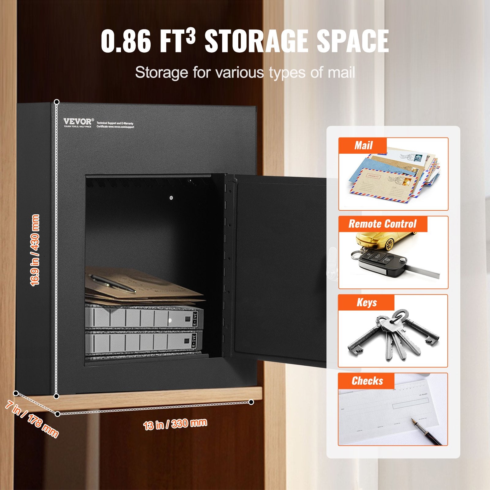Building Materials: VEVOR Through The Wall Drop Box, Heavy Duty Steel Through the Wall Mailbox with 2.8-7.9" 13" Combination Lock, 13x7x17" Mail Drop Box, Black