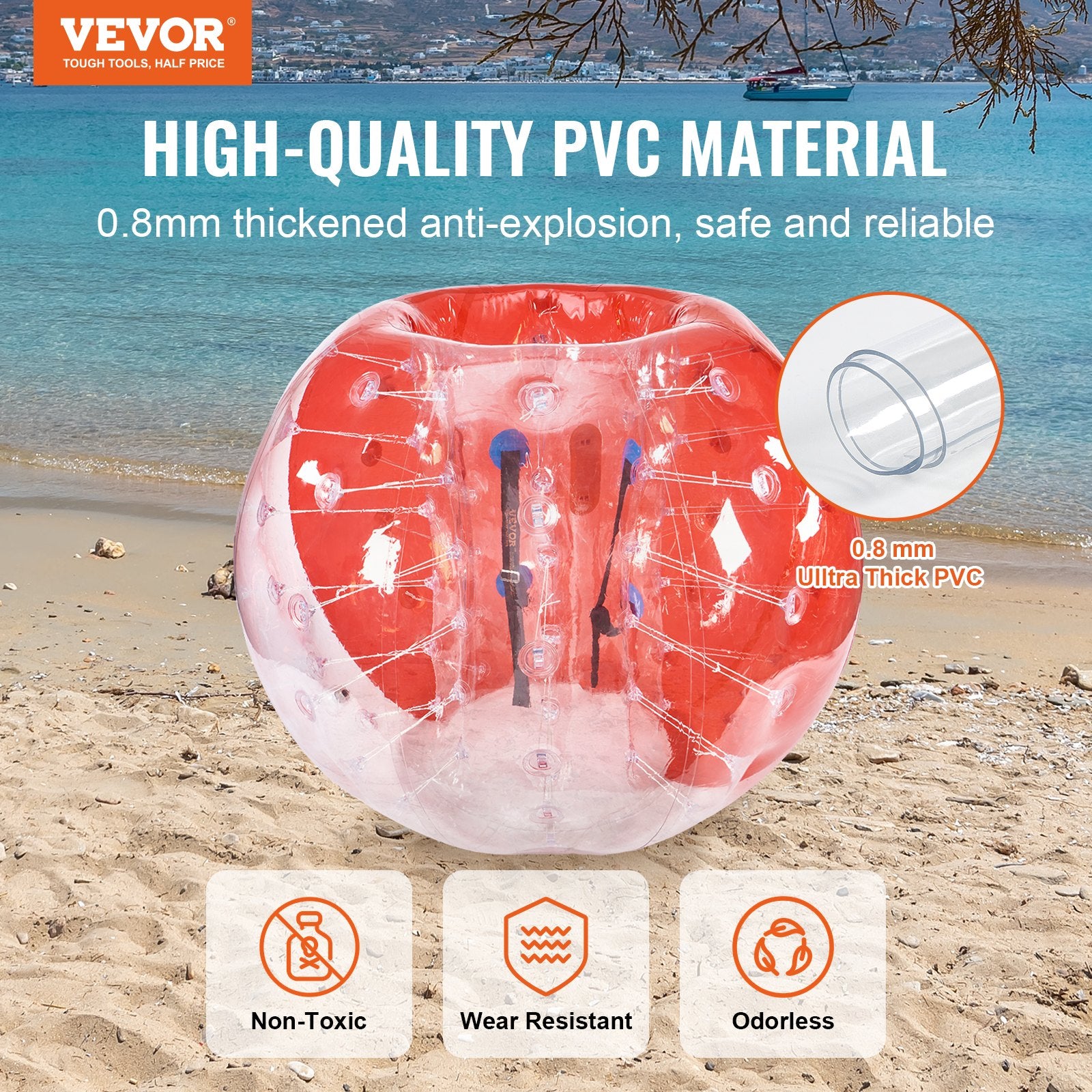 Dog Toys: VEVOR Inflatable Bumper Ball 1-Pack, 5FT/1.5M Body Sumo Zorb Balls for Teen & Adult, 0.8mm Thick PVC Human Hamster Bubble Balls for Outdoor Team Gaming Play, Bumper Bopper Toys for Garden, Yard, Park