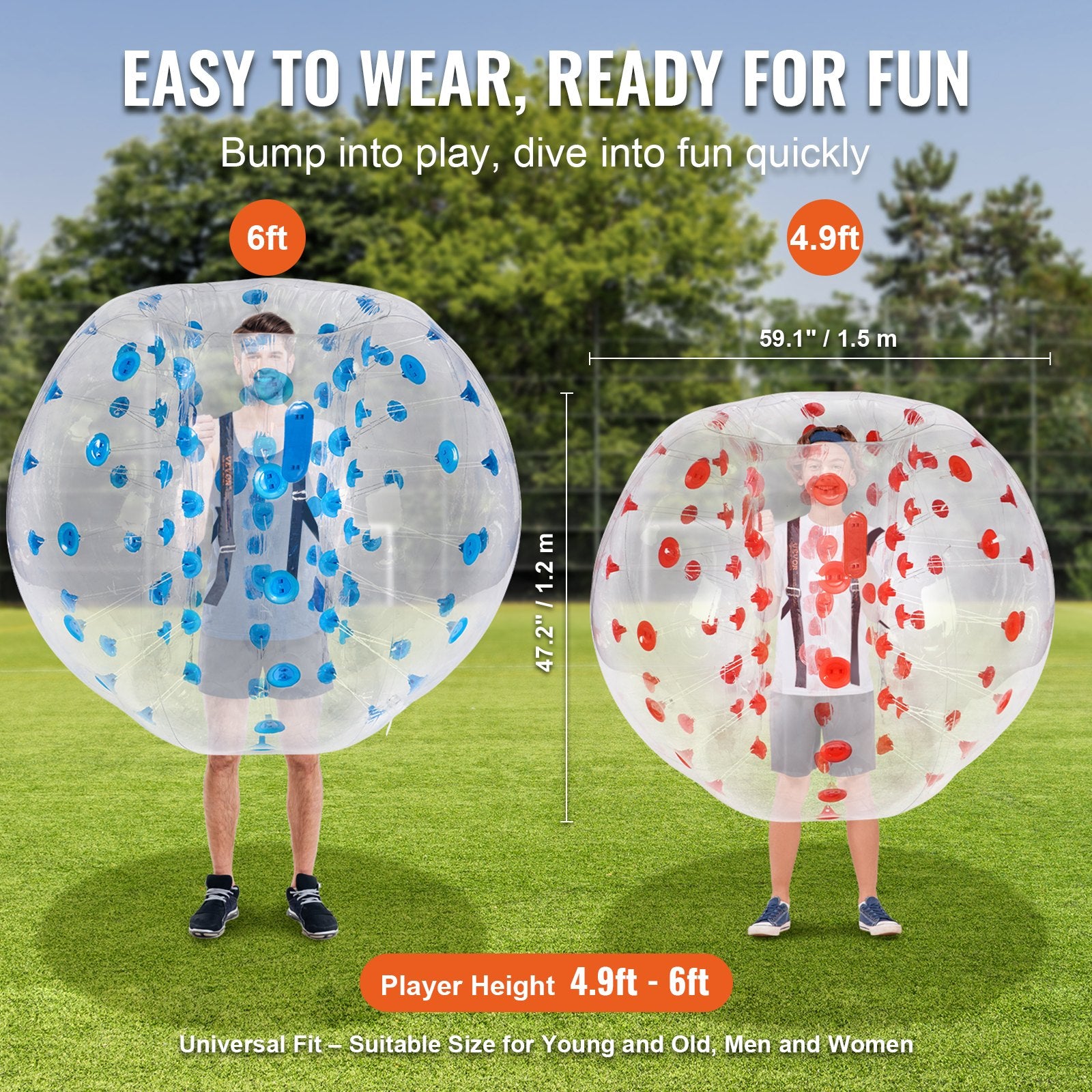 Ball Pits & Play Pens: VEVOR Inflatable Bumper Balls 2-Pack, 5FT/1.5M Body Sumo Zorb Balls for Teen & Adult, 0.8mm Thick PVC Human Hamster Bubble Balls for Outdoor Team Gaming Play, Bumper Bopper Toys for Garden, Yard, Park