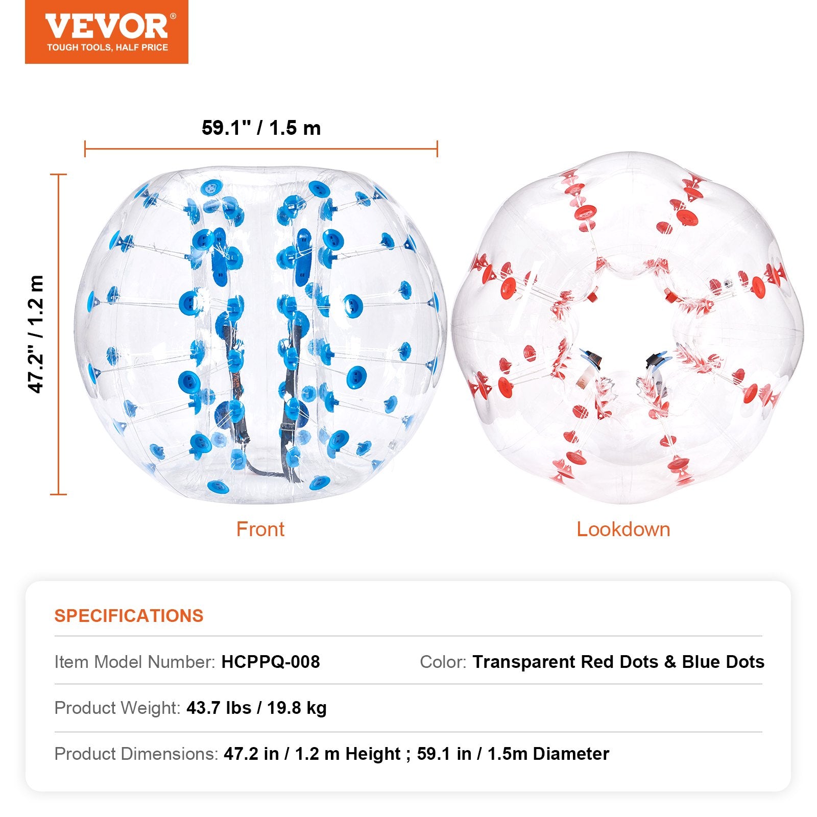Ball Pits & Play Pens: VEVOR Inflatable Bumper Balls 2-Pack, 5FT/1.5M Body Sumo Zorb Balls for Teen & Adult, 0.8mm Thick PVC Human Hamster Bubble Balls for Outdoor Team Gaming Play, Bumper Bopper Toys for Garden, Yard, Park